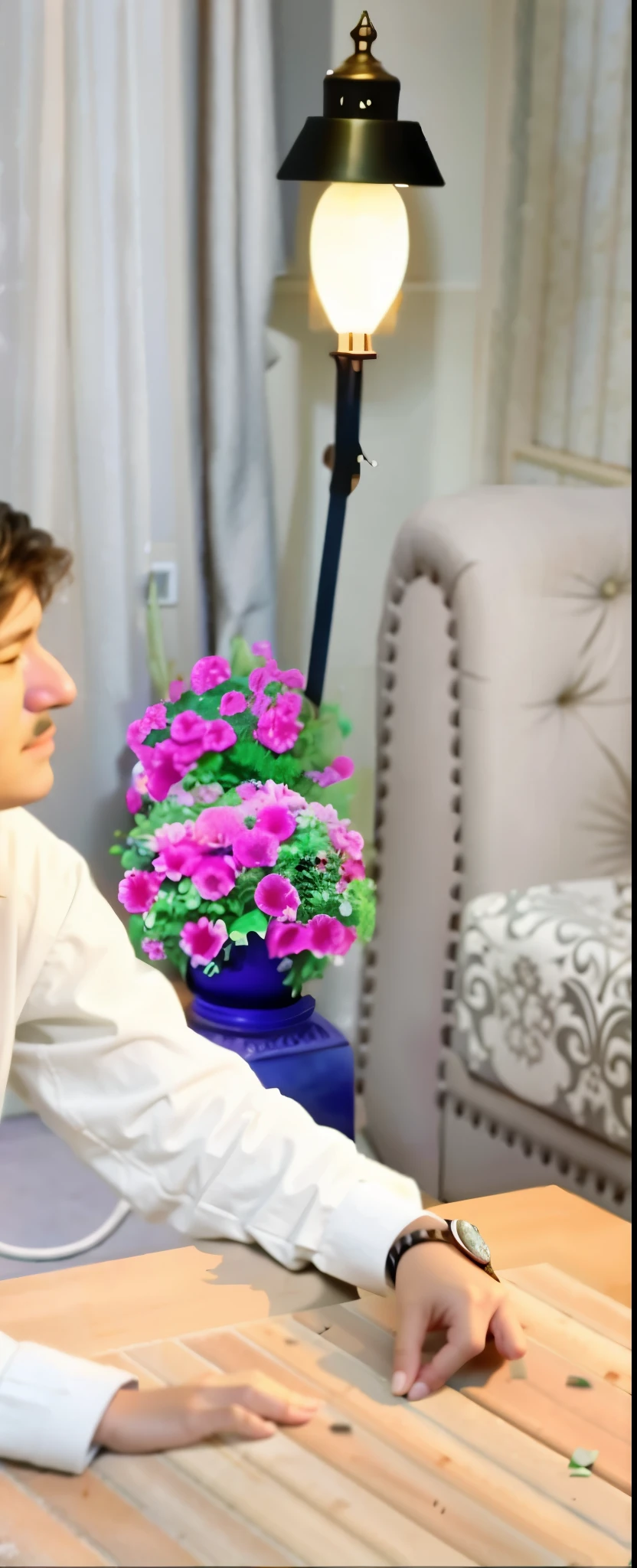 Lamp and flowers pot in room