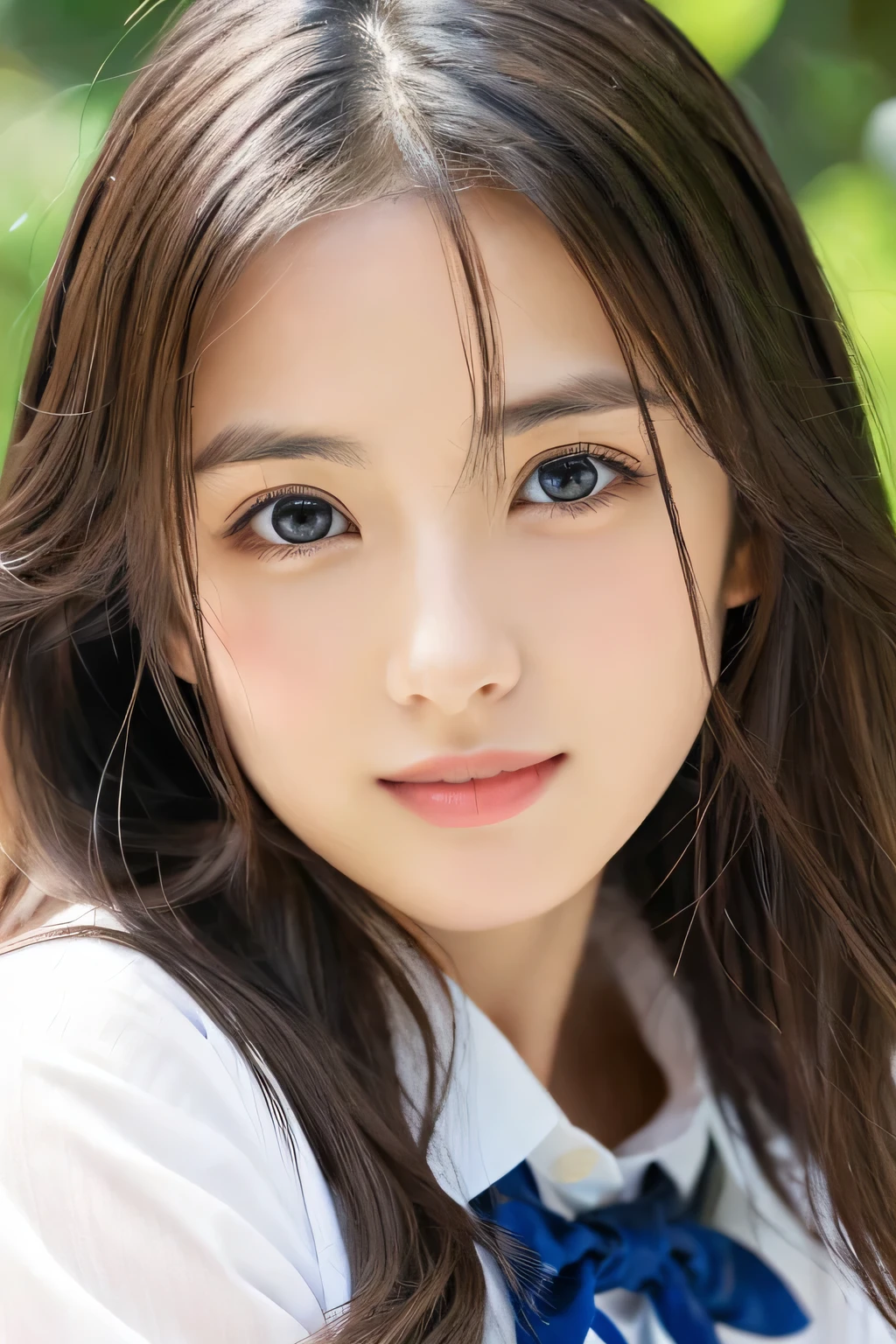 (((32k,high details,high detail、masterpiece,attention to detail,alone))),Raw photo & realistic atmosphere,beautiful dark blue eyes,detailed mouth,glossy lips,thin eyebrows,fine eyes、Soft white skin that shines in every detail、her deep black eyes are so beautiful,lip details、very beautiful face,very well-shaped face、lifelike face,shining beautiful lips,beautiful eyebrows,infinite reality, Realistic young gravure idol,she'she'she'she'she'she's a very cute woman , young gravure idol, young gravure idol, Very beautiful and cute 21 year old beautiful girl,incredibly beautiful and classy,21 year old beautiful girl,natural soft light,(shiny hair,,Beautiful and kind eyes:1.5),gentle smile,well-shaped chest,medium long hair,tie hair,beautiful posture,no makeup,think ahead,