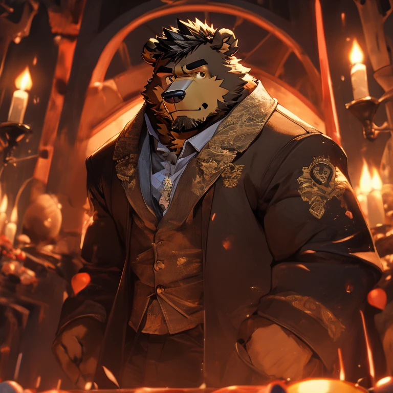 beautiful fursona brown bear portrait, anthropomorphic furry brown bear, anthropomorphic brown bear, naked fursona, big cock, official character art, furry character portrait, anthropomorphic bear portrait, mohawk haircut, black hair,