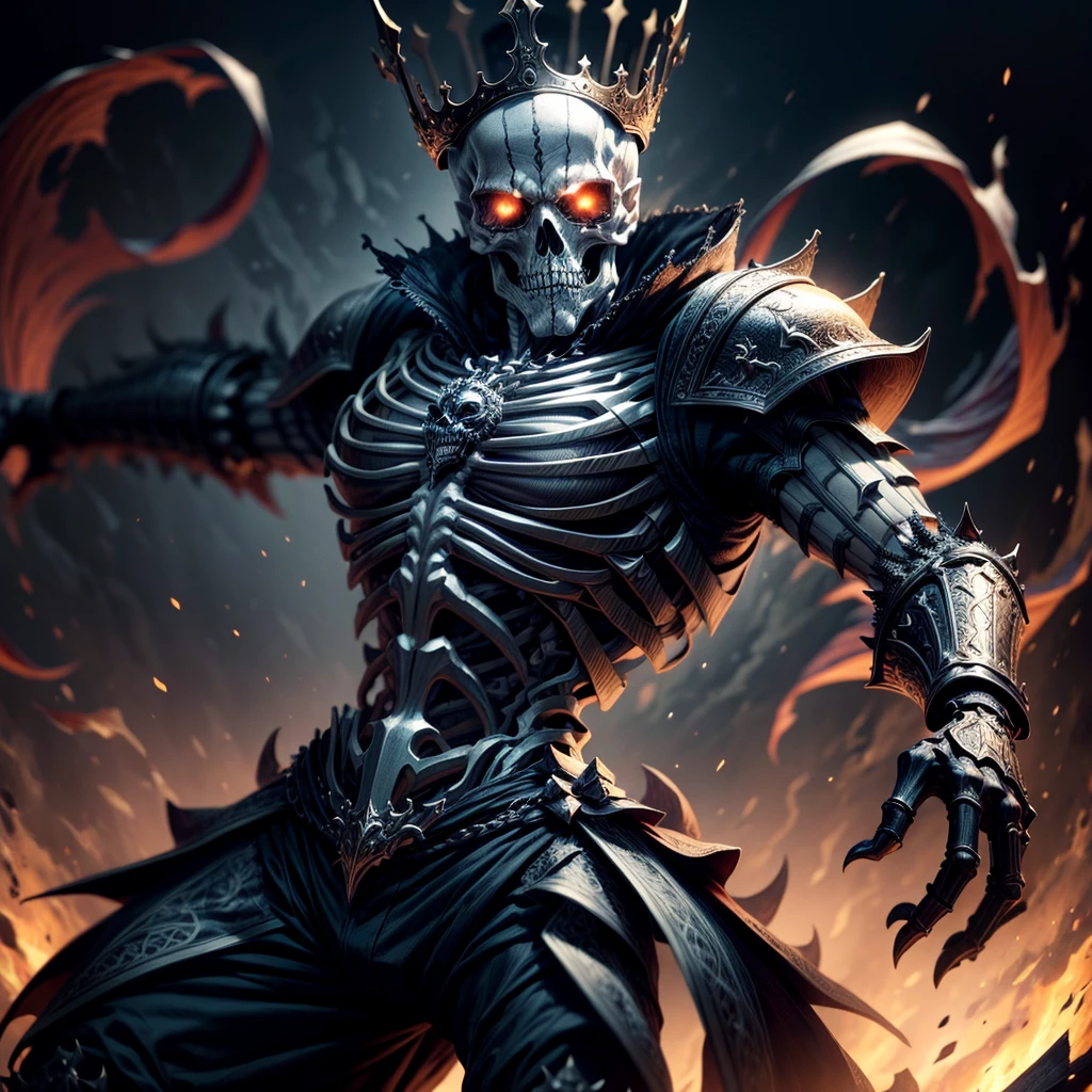 "Skeleton king with intricate details, showcasing a variety of skill images with dynamic effects."
