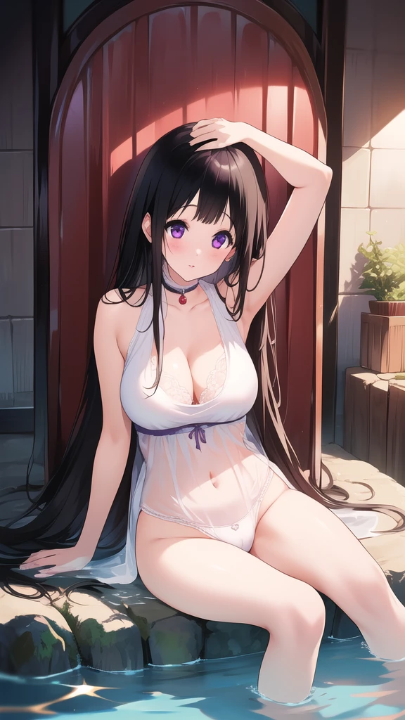 Stunning Chitanda, There is only one beautiful girl,purple eyes, black hair, Naturally straight hair, straight bangs,extremely refined,lips open,flowing long hair,Peerless beautiful girl, dreamlike,Slim,soft, (Sensual), (kawaii), Dream quality,no underwear,take a shower,Face is very red,close eyes,Head up,Water pipe between legs,big breasts,bare shoulders,Clavicle exposed,bare neck,Bare thighs,Exposing the groin,camel toe,bare legs,barefoot,extremely shy,ultra high resolution, (masterpiece:1.2, best quality), (Beautiful and delicate face)