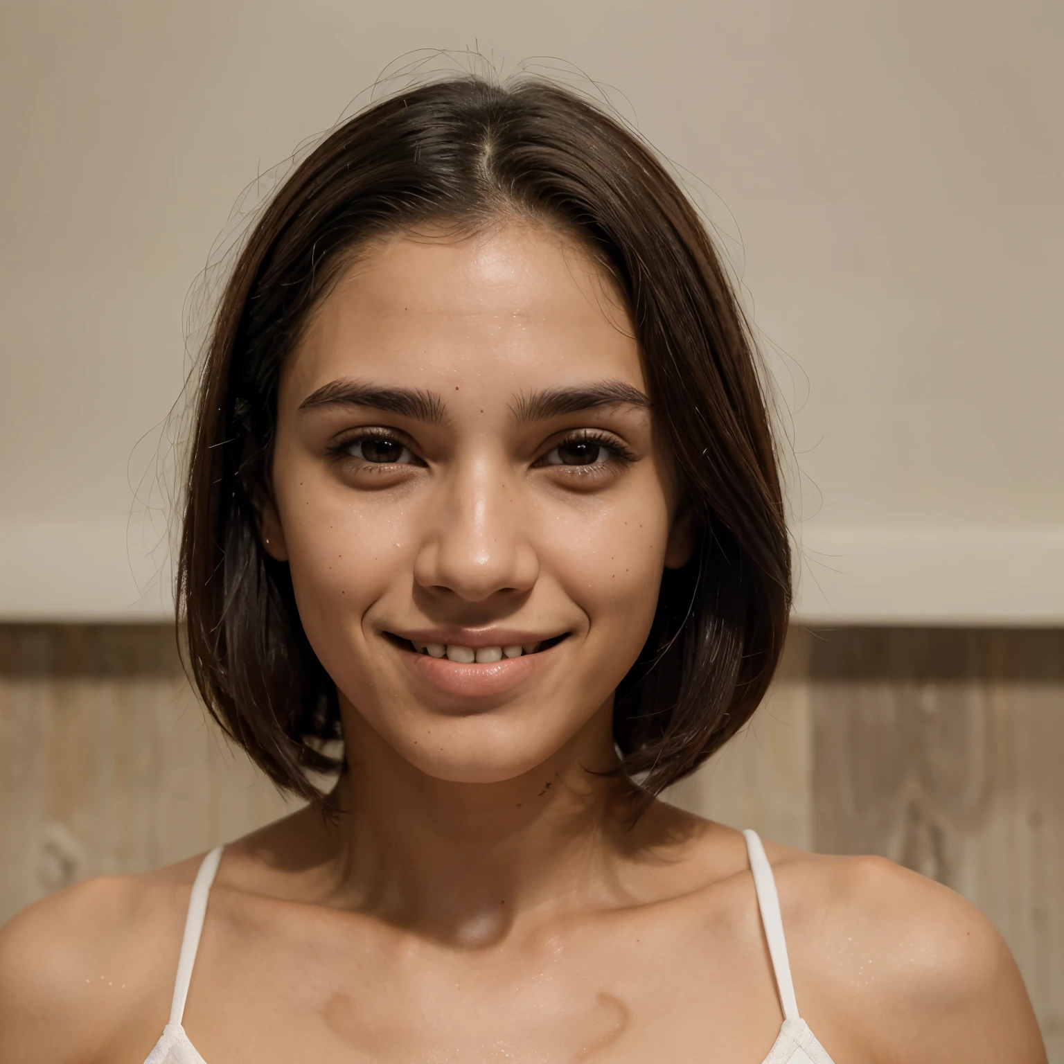 Um jovem  rapaz  pardo escuro, with a symmetrical face and cracked jaws, medium brown eyes, thin nose but, arredondado na ponta, fleshy lips, symmetrical smile with dimples, cabelo low fade, porte de atleta, estilo casual/elegante