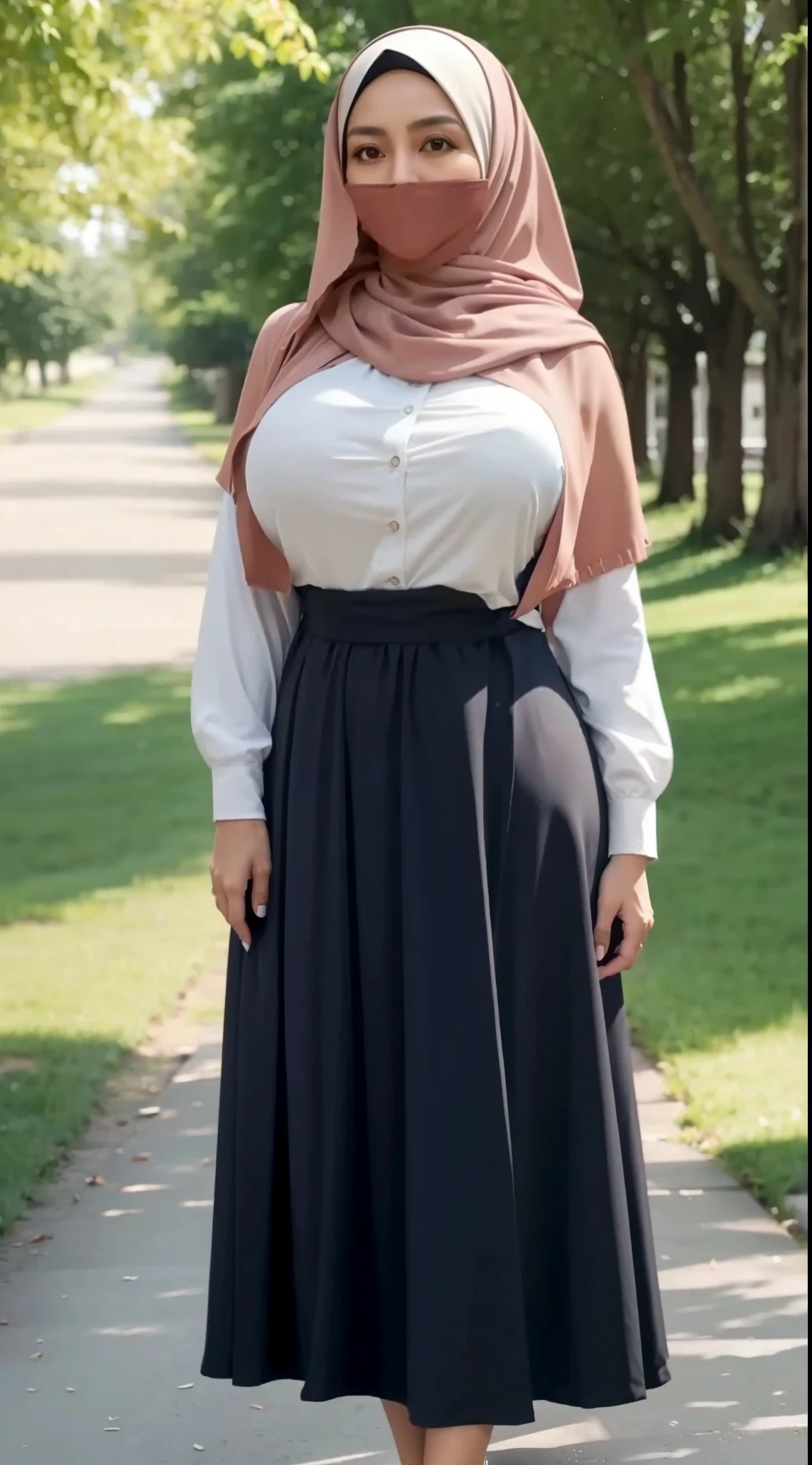 50 years Old, Hijab Indonesian mature woman, Big Tits : 66.9, Gamis, Breast out from her clothes : 1.9, at doctor office, Dark light, at Nighttime