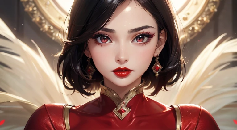 (masterpiece: 1.3), (max resolution: 1.2), (Ultra HDTV: 1.2), cinematographic light, 8K resolution, Detailed eyes and skin, detailed facial features, (Sharp Focus: 1.2), (Focus on Face: 1.2), Perfect Style, Beautiful face, accurate, Anatomically correct, Highly detailed facial and skin texture, Detailed eyes, Double eyelids, Thin eyebrows, Natural eyelashes, Glitter Eyeliner: 1, Rosy cheeks, Glossy skin, Fair complexion: 1.2, (Red lips: 1.4), (Shy
