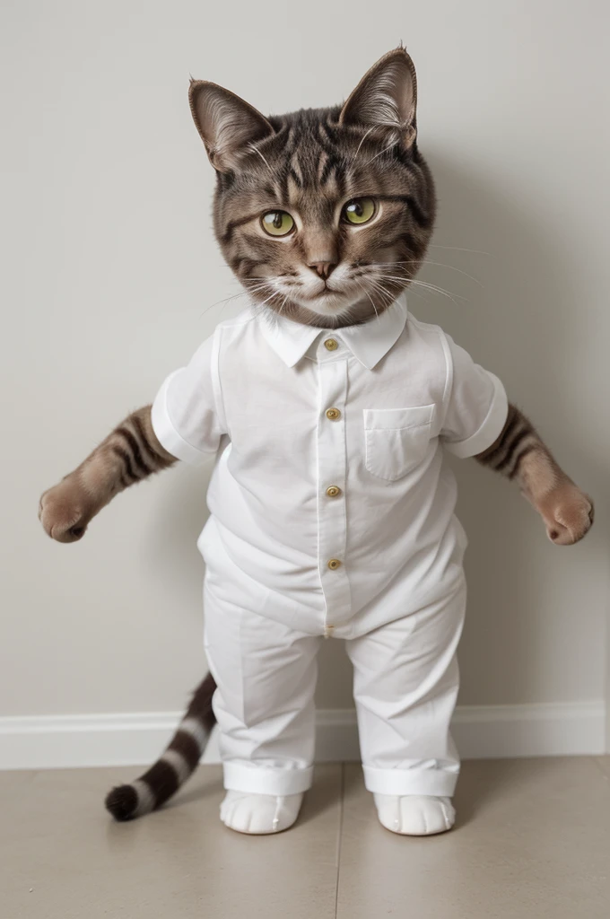 3 year old well dressed, um gato branco enorme.