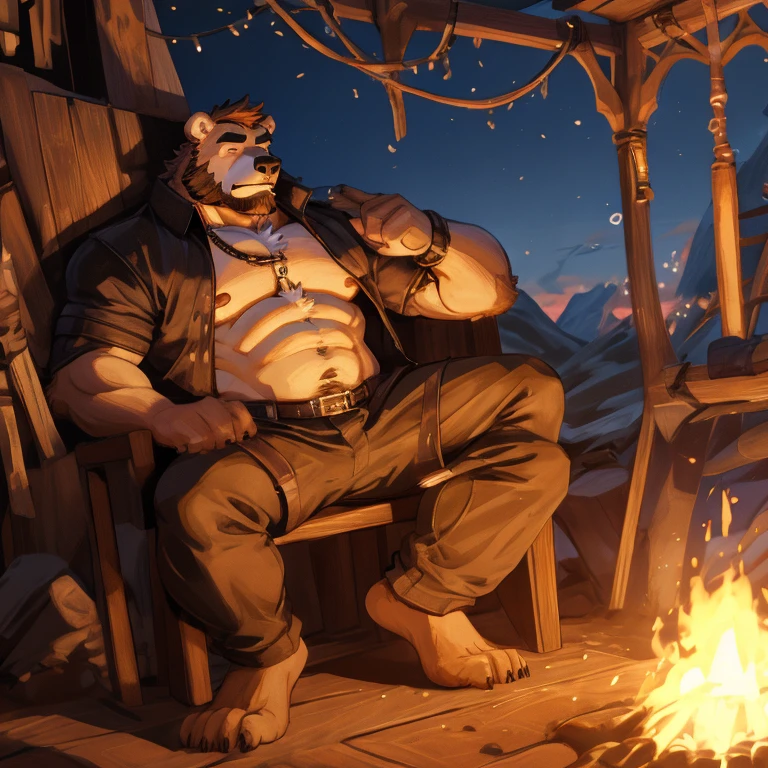 caricature of a pot-bellied man, Bear man, hairy chest, high resolution commission, hairy character, full-length portrait of a short!, full-body commission for, muscular bear man, hairy brown body, anthropomorphic bear, high moral, sexy , werebear, (SFW) safe for work, robust and stocky body, stocky