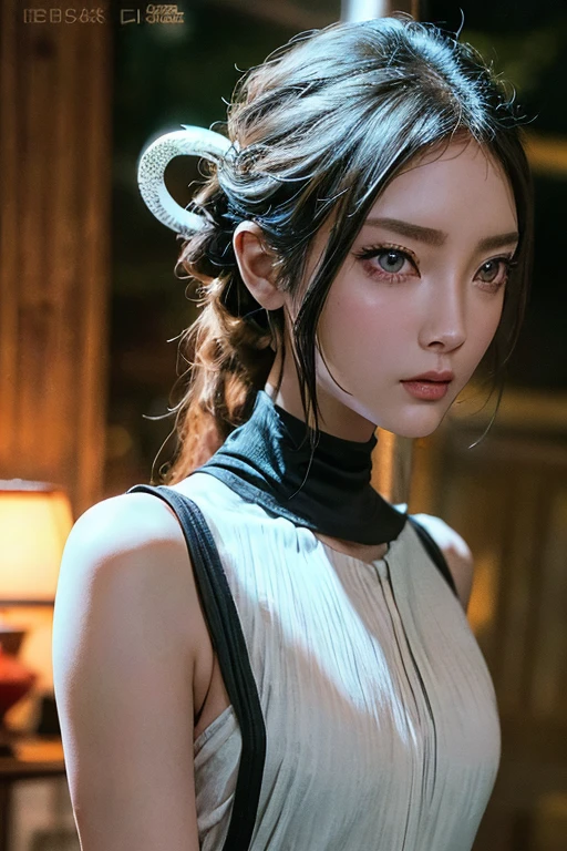 Roughcraft's Worldから来た女性のエイリアン, Super detailed artistic photography, midnight aura, night sky, detailed gorgeous face, dream-like, shine, with backlight, Glamour, sparkling, (very detailed face and eyes:1.2), (High resolutionの光る赤い目:1.4), perfect anatomy, (Beautiful toned body:1.5), (moist skin:1.2), no makeup, (Bear:1.1),(thick eyebrows:1.2), long canines. Smooth, extRa High resolution, 8K, unreal engine 5, super sharp focus, Art by Alberto Seveso, art germ, Barbaric, SF, Complex芸術作品の傑作, evil, Matte Movie Poster with Image, golden ratio, Trending on CGsociety, Complex, wonderful, Trending with ArtStation, author: art germ, H. R. Giger and Beksinski, very detailed, Roughcraft's World, cthulhu, vibration, drawing cinematic characters, Super high quality model, cinematic quality, Detail up, (Complex details:1.2), High resolution, High resolution, draw faithfully, (thick eyebrows:1.2), (big scarlet eyes:1.3)