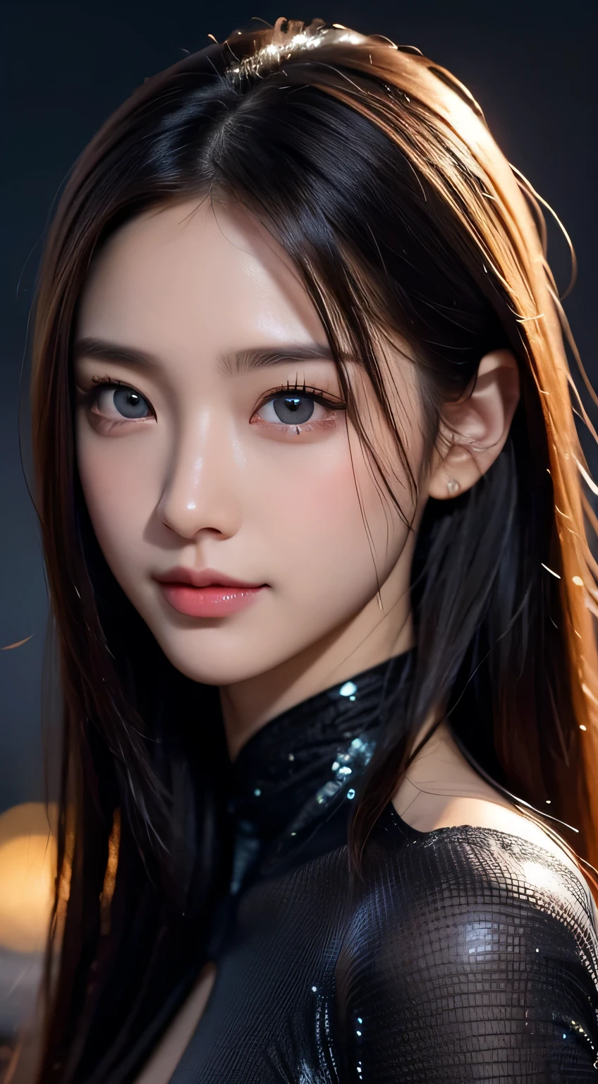 Beautiful woman in kimono,body portrait、8k,fine and beautiful eyes,Dindal effect、masterpiece, 最high quality, high quality, High resolution、very detailed photos、(natural skin texture、fine skin、hyper realism、Super sharpness)、high detail skin、(very detailed、fine skin texture、intricate details、beautiful face、(lifelike face)、realistic eyes、beautiful and detailed eyes、real looking skin、beautiful skin、surreal、very detailed、golden ratio、with smiling eyes、((night moonlight background))、body portrait、shiny bodysuit、Take a picture of the whole body