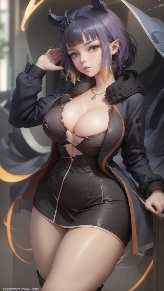 Vtuber Amelia, adult, standing, body bending forward, thong, lingerie model, sensual, hot, full-body-shot, detailed face, beautiful face, rectangular pupil, beautiful orange eyes, cute nose, sad and shy look, extreme short hair, medium hair, extreme blacked blue hair, maximum detail blacked blue hair, blacked blue hair, extreme curly hair, tentacles hair, big breasts, thick thighs, wide hips, looking at camera, in a beach, masterpiece, lock on the head, ahoge, dynamic poses