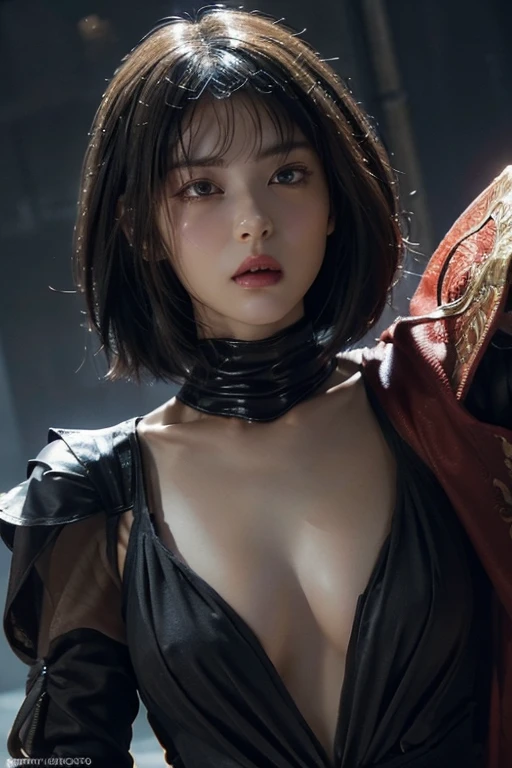 Roughcraft's Worldから来た女性のエイリアン, Super detailed artistic photography, midnight aura, night sky, detailed gorgeous face, dream-like, shine, with backlight, Glamour, sparkling, (very detailed face and eyes:1.2), (High resolutionの光る赤い目:1.4), perfect anatomy, (Beautiful toned body:1.5), (moist skin:1.2), no makeup, (Bear:1.1),(thick eyebrows:1.2), long canines. Smooth, extRa High resolution, 8K, unreal engine 5, super sharp focus, Art by Alberto Seveso, art germ, Barbaric, SF, Complex芸術作品の傑作, evil, Matte Movie Poster with Image, golden ratio, Trending on CGsociety, Complex, wonderful, Trending with ArtStation, author: art germ, H. R. Giger and Beksinski, very detailed, Roughcraft's World, cthulhu, vibration, drawing cinematic characters, Super high quality model, cinematic quality, Detail up, (Complex details:1.2), High resolution, High resolution, draw faithfully, (thick eyebrows:1.2), (big scarlet eyes:1.3)