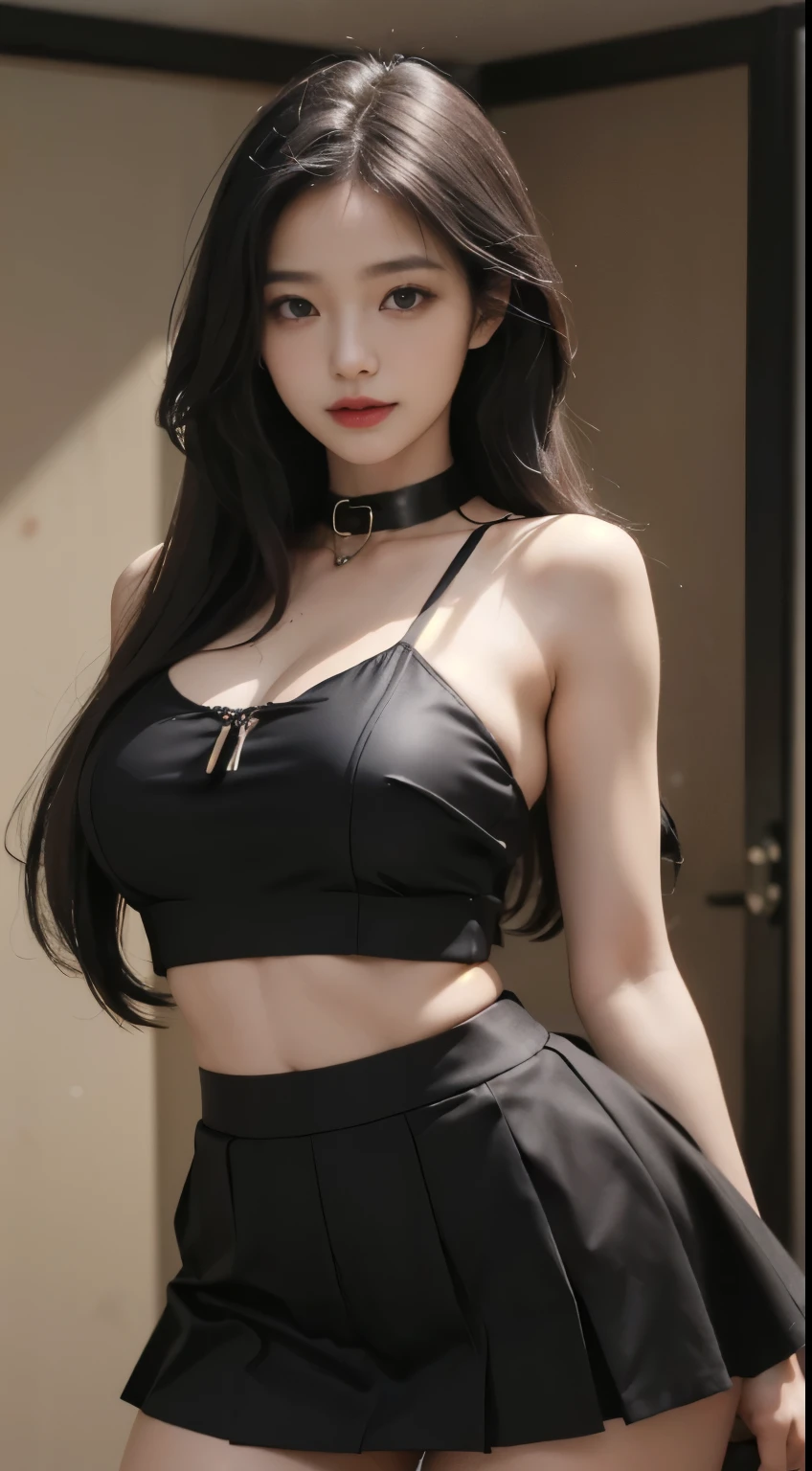 Smiling Face, BDSM,slave, School girl,Black mini skirt,Bondage,Collar,NSFW,((Best Quality, 8k, Masterpiece:1.3))), Crisp Focus: 1.2、(Layer Cut, Big:1.2),Beautiful Woman with Perfect Figure: 1.4、Slender Abs:1.2、Wet Body:1.5、Highly Detailed Face and Skin Texture、Detailed Eyes、Double Eyelids,Long Hair