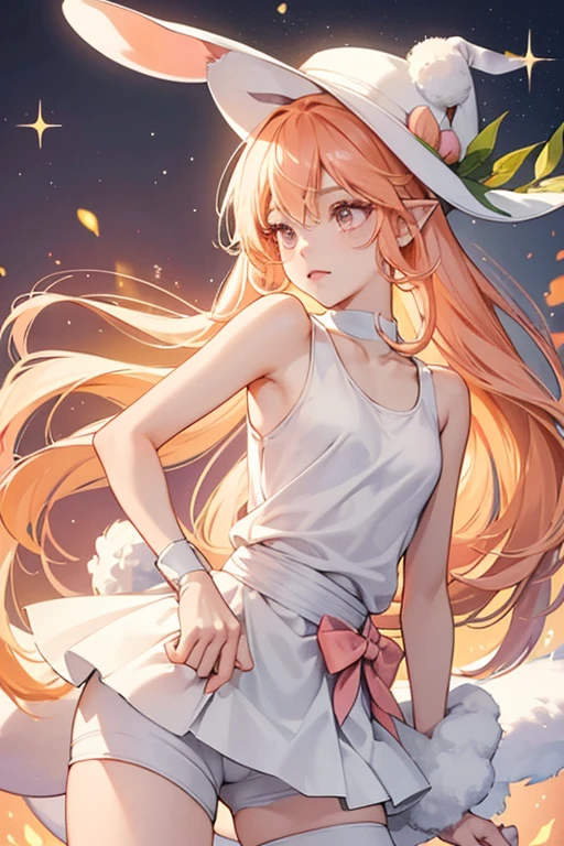She is a rabbit-like humanoid with peach-colored skin and a white, cotton-like tail. The long ears of her hat cover her actual ears. While her original clothes were a white tank top and a pair of shorts, her Fionna costume is different in that her skirt is long enough to be a dress. SPARKLE; GLITTER