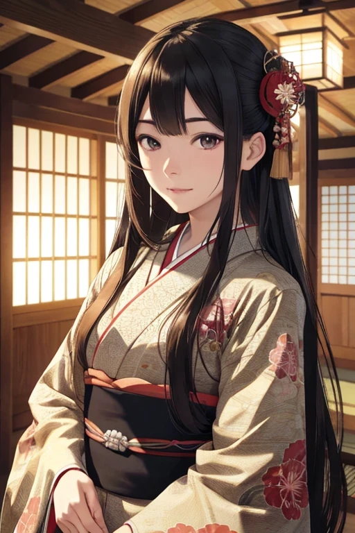 perfect face,2k, highest quality, ultra high resolution, HDR, UHD, Very detailed CG, unity,I have long hair, Japanese, kimono, 30 years old,Being Calm,No expression