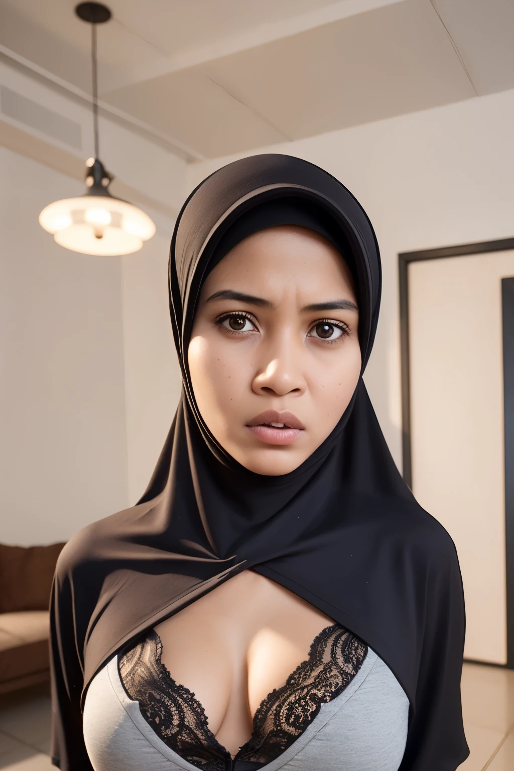 ((Flat Chest)), Naked, Angry pose, Angry face, (((HIJAB MALAY GIRL))), masutepiece, High quality, UHD 45K, Realistic face, Realistic skin feeling , A Malaysia Lady, 49 years old, , Very cute and baby-like face, (((FLAT CHEST))), (MATRIX WORLD), ((look In front  at the camera and SADNESS)), ((())), (((CUTE GIRL))), ((BROWN PASTEL LIPS)), ((BROWN PASTEL LACE)), ((CHUBBY)), ((UNDRESS)). Brown, Flat Chest