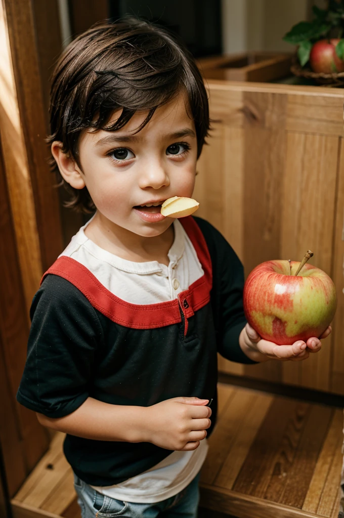 A boy was sitting on an apple tree