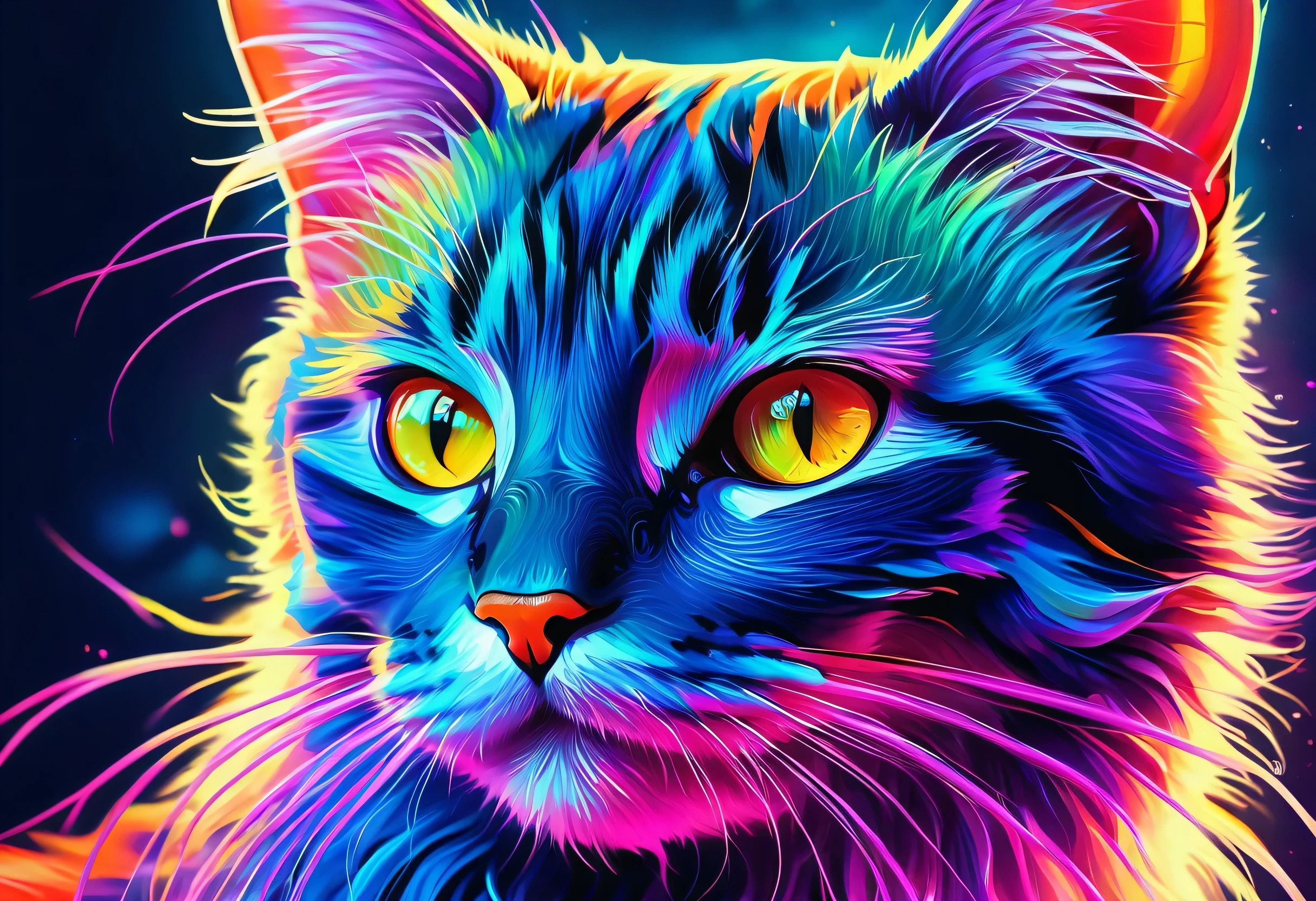 brightly colored Cat with bright eyes and long whiskers, beautiful neon Cats, Cat. digital painting, awesome Cat, a painting of a Cat, 4K high-definition digital art, Beautiful art UHD 4K, 4k detailed digital art, beautiful Cat, Cat design, detailed painting 4k, painting of a Cat, painted in bright light blue