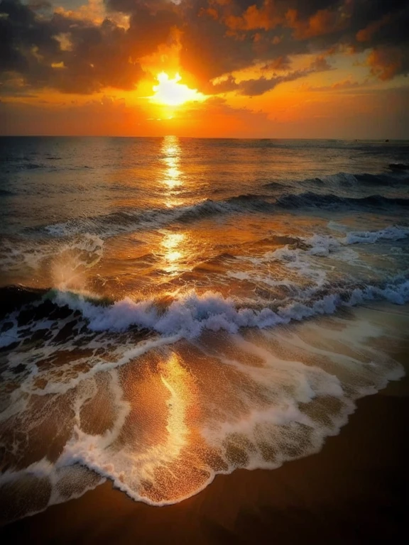 The sunset on the beach is absolutely mesmerizing, Mix with orange, Pink, and fill the sky. The crystal clear water gently kisses the shore, White sandy beaches stretch endlessly. The scene is full of action，breathtaking, Seagulls soaring high in the sky，Palm trees sway gently. Feel the calm atmosphere，Let peace envelope you.