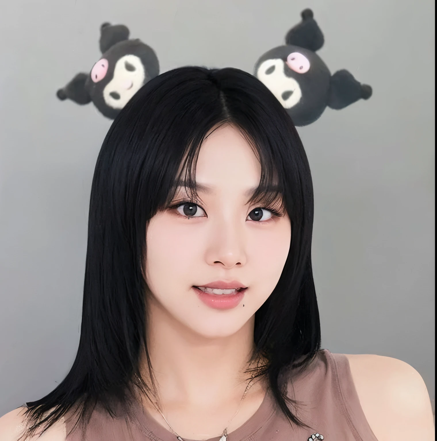 araffe with a brown shirt and a brown shirt with a panda bear, heonhwa choe, Jaeyeon Nam, tzuyu de dos veces, sui ishida con cabello negro, ella tiene el pelo negro con flequillo, Lee Ji Eun, Lee Ji-Eun, foto de perfil en la cabeza, aparcar desde-min, Xision Wu, irelia