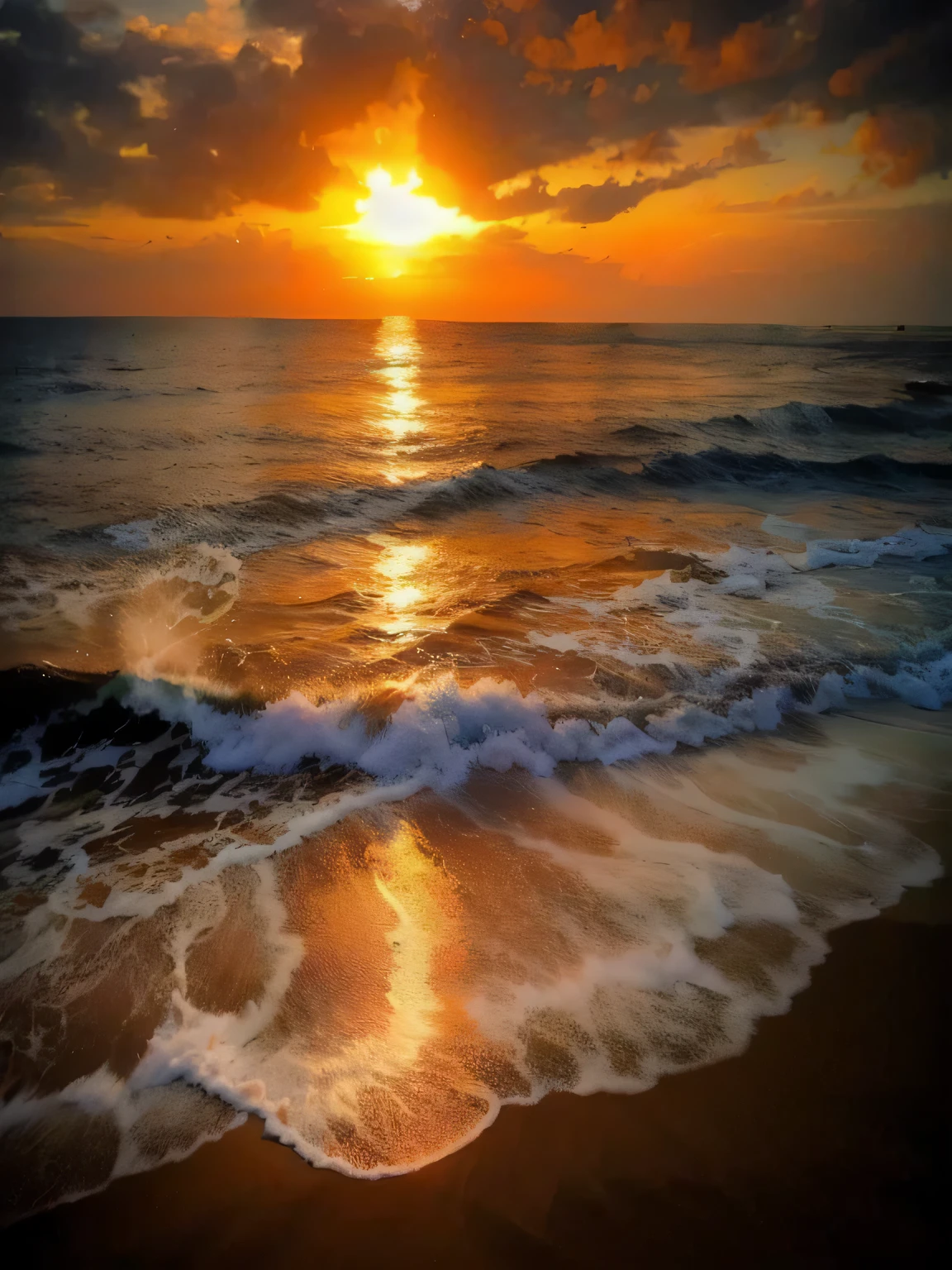 The sunset on the beach is absolutely mesmerizing, Mix with orange, Pink, and fill the sky. The crystal clear water gently kisses the shore, White sandy beaches stretch endlessly. The scene is full of action,breathtaking, Seagulls soaring high in the sky,Palm trees sway gently. Feel the calm atmosphere,Let peace envelope you.
