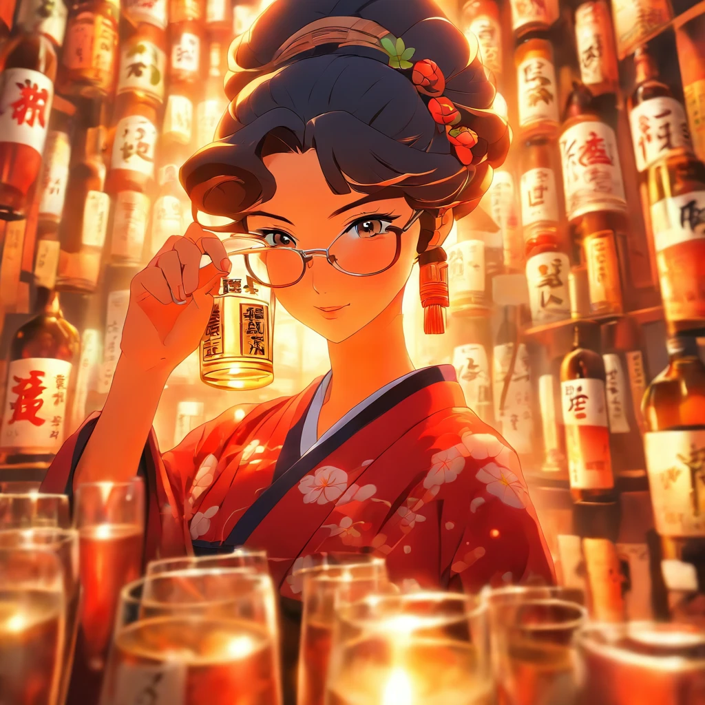 Japanese sake　woman　glasses