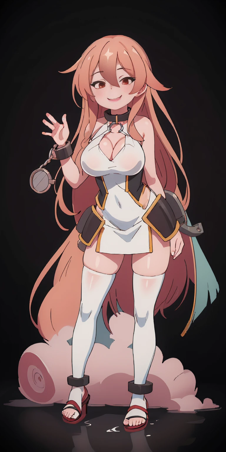 masterpiece, best quality, extremely detailed, 1girl, milf, solo, (multicolored skin, two-tone skin:2), midnaimp, (huge breasts:1.4), ((((orange hair), very long hair, colored sclera, red eyes, pointy ears))), parted lips, (((naked apron, white apron, frilled apron))), ((shy, @_@), closed mouth), ((bathroom))