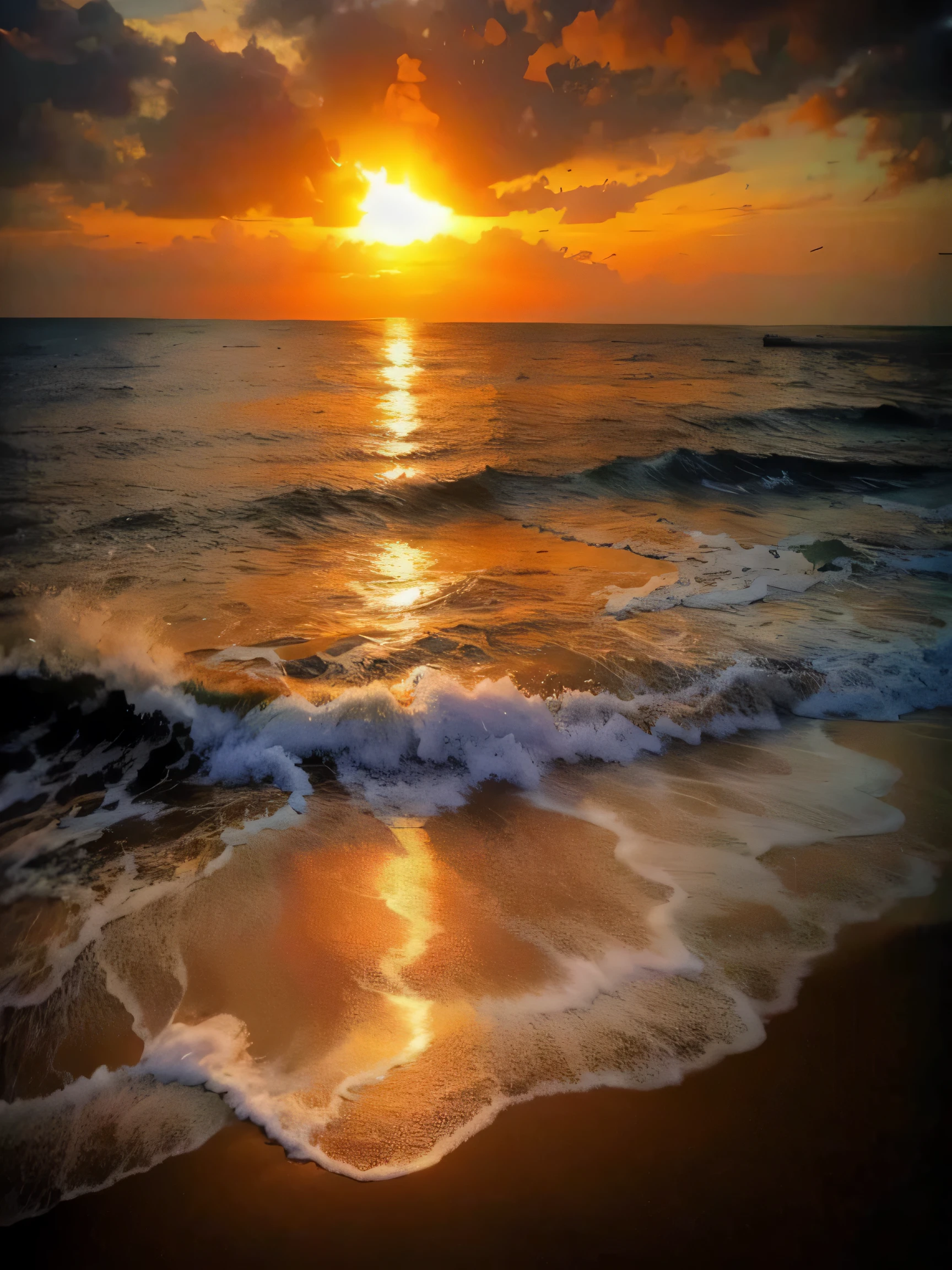 The sunset on the beach is absolutely mesmerizing, Mix with orange, Pink, and fill the sky. The crystal clear water gently kisses the shore, White sandy beaches stretch endlessly. The scene is full of action,breathtaking, Seagulls soaring high in the sky,Palm trees sway gently. Feel the calm atmosphere,Let peace envelope you.