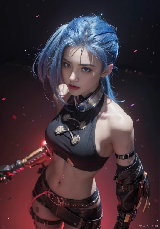 (best quality,8K,portrait),close up,1 girl,blue hair,Jinx,arcane,Jinx from League of Legends,Bad guy,Super detailed face,Express,Extremely detailed eyes and face,mysterious style,bright colors,dynamic lighting,beautiful breasts、huge breasts:1.4,plump breastsbeautiful breasts、huge breasts:1.4,plump breastsbeautiful breasts、huge breasts:1.4,plump breastsbeautiful breasts、huge breasts:1.4,plump breastsbeautiful breasts、huge breasts:1.4,plump breasts