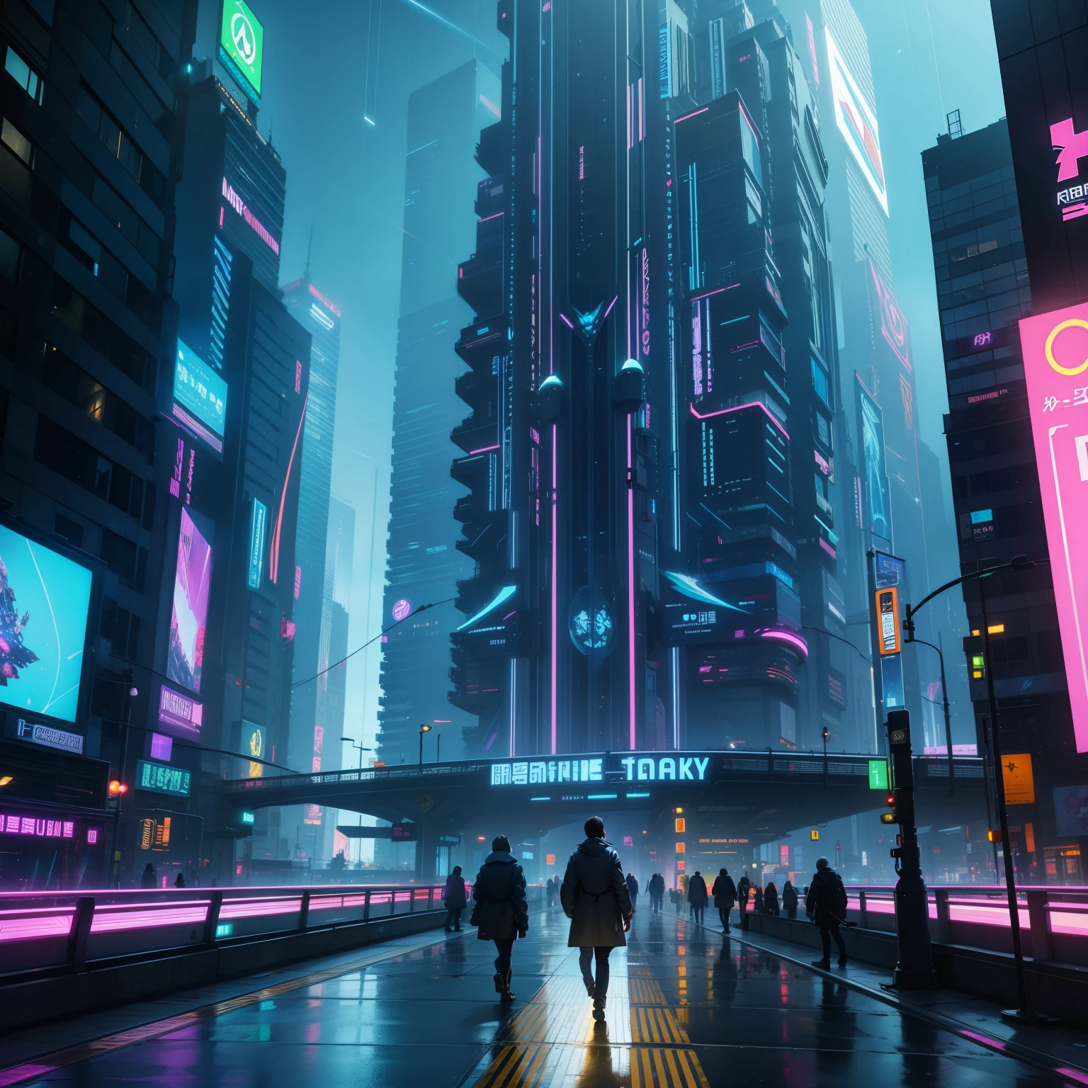 In the heart of a thriving metropolis of tomorrow, the harmonious blend of technology and nature creates a breathtakingly beautiful scene. Futuristic buildings adorned with vertical gardens cascade up to the sky, their glass facades reflecting the vibrant neon lights that pulse rhythmically through the night. The streets are graced by silent flying vehicles, their engines humming softly as they glide above the streets. Interactive holograms float above the sidewalks, offering a captivating interplay of advertising and art.
The crisp air carries the scent of blooming flora, intermingling with the faint whiff of ozone. Underfoot, the pavement is
