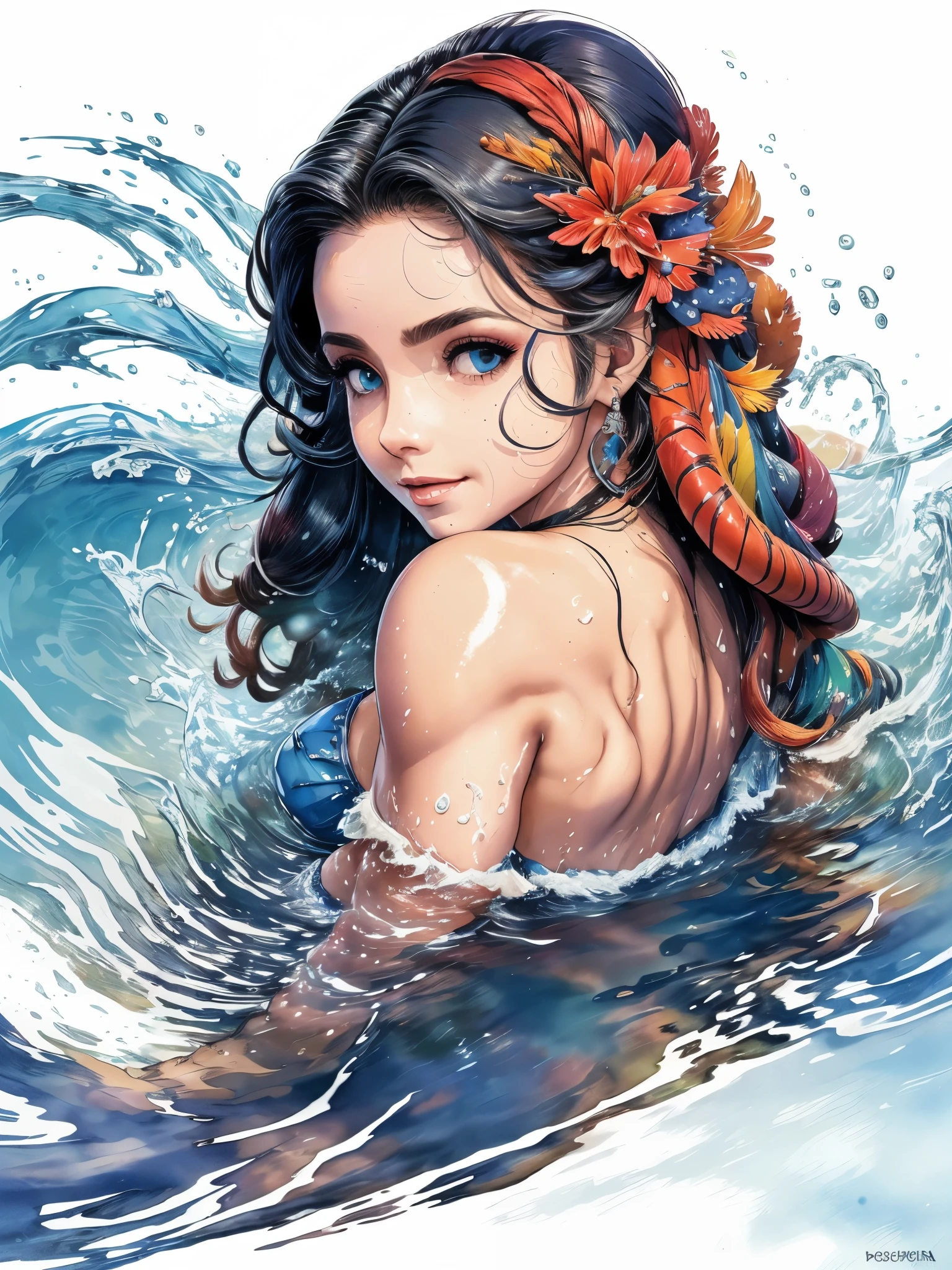 uma bruxa do mar, longos cabelos brancos com mexas vermelhas, cabelos lisos, mal, villain, she is coming to you, de perto, oceano escuro,( Embaixo da agua:1.1), raio, Olhos vermelhos brilhantes com feiches, usando um vestido, vestido de algas marinhas, tentacles, polvo, (solo:1.3), corpo inteiro, decote, big ass, thick coxas, (((fluxo de agua em sua volta, colorwater colorfull multicores)))