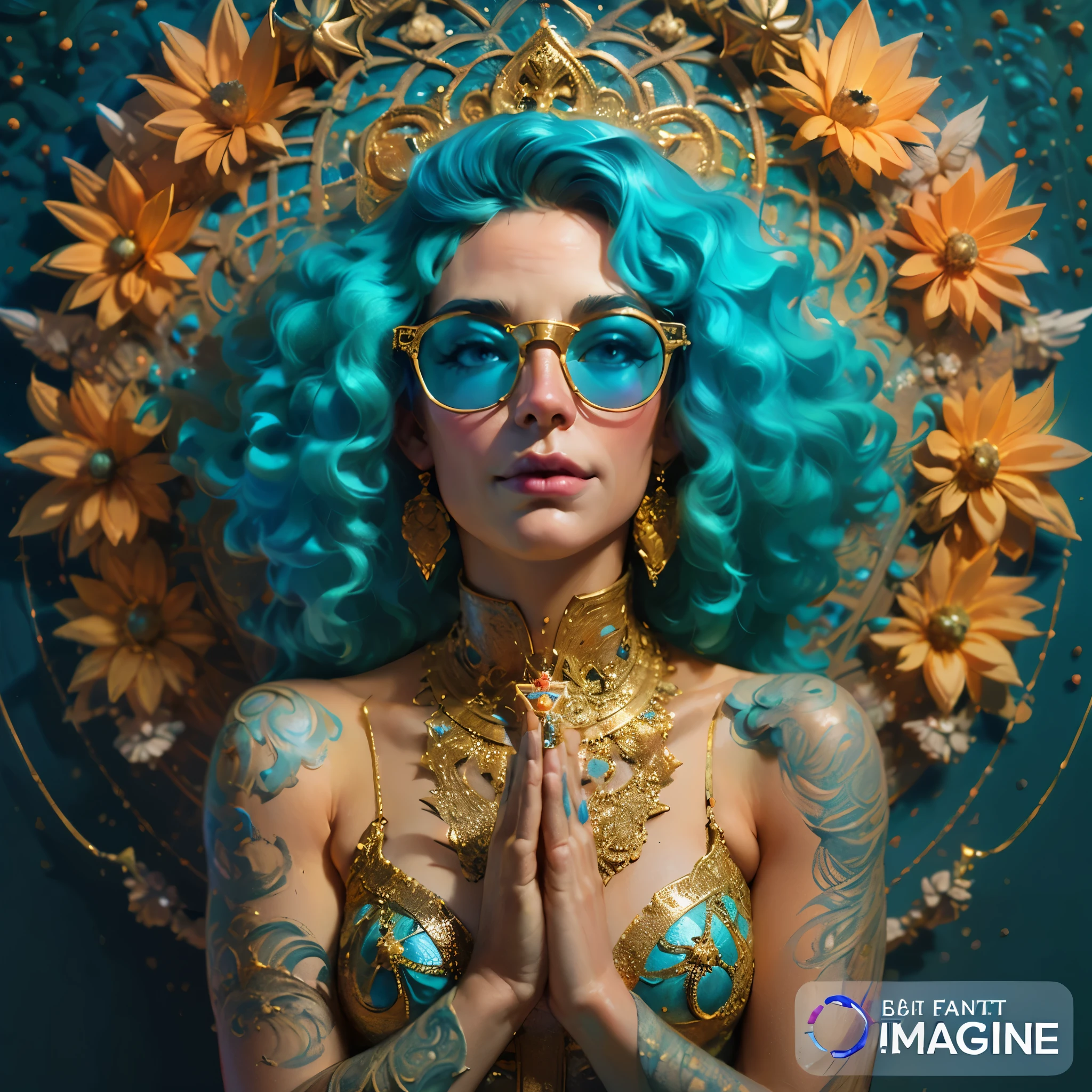 Summer fun Queen Women Goddess 8k Resolution Rendered Hyper Realistic Intricate Detail lives in an a sunny temple of flower and water, a fanciful place filled with castles, cotton candy, swans lakes and fluffy clouds, An intricate visual representation of computer programing, rendered in 24k resolution with intricate details and symbols, oil painting