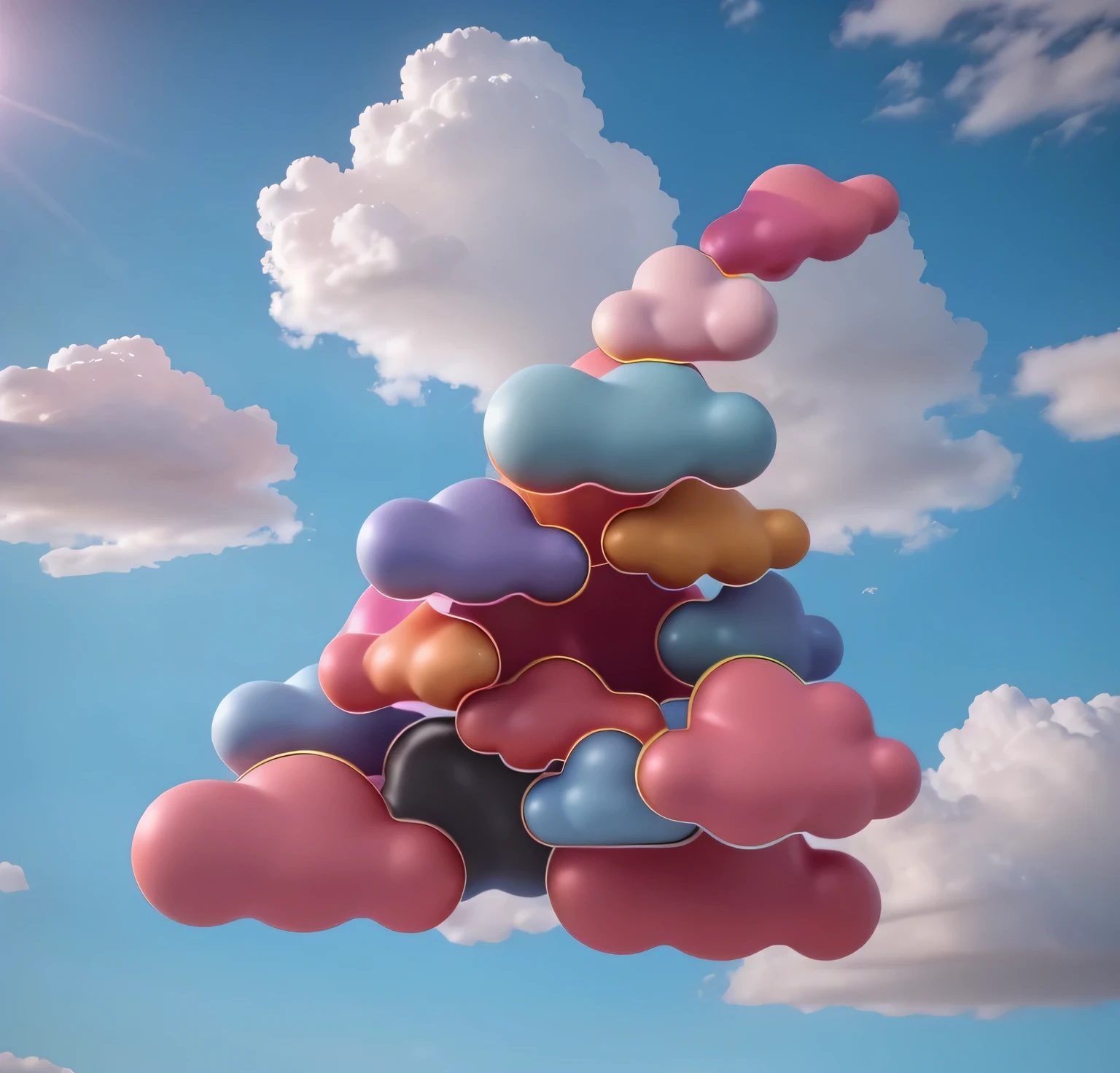 Colorful clouds，Metal Material，3D rendering style，best quality