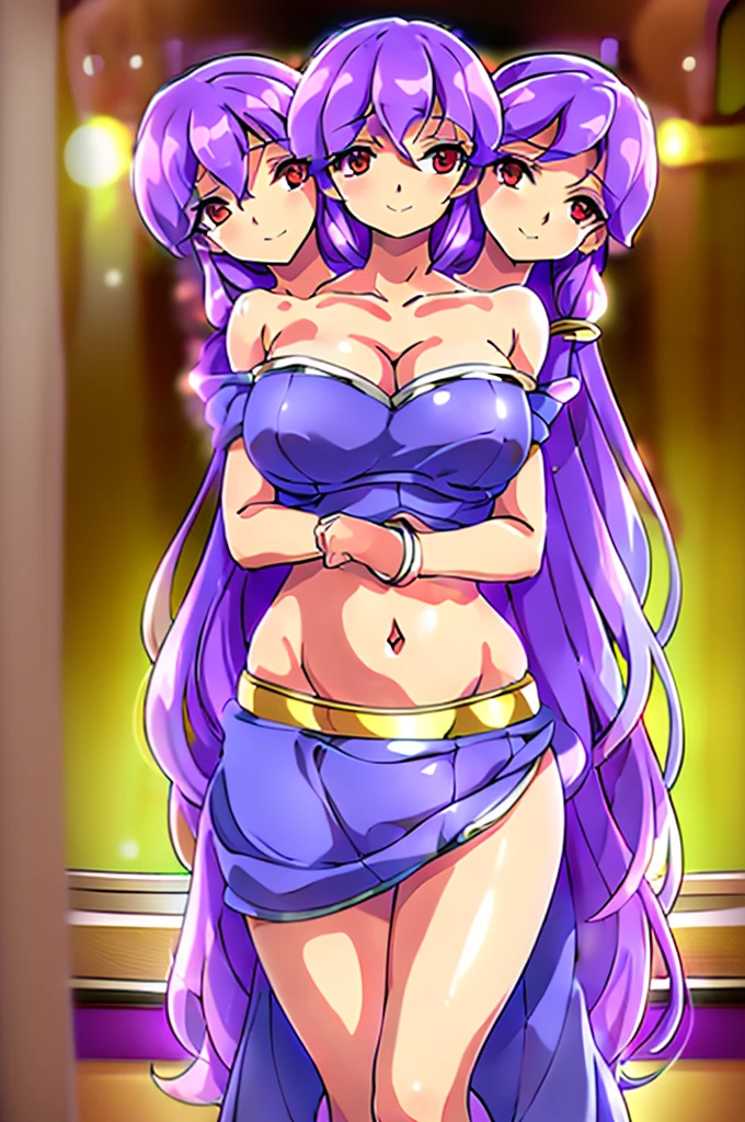 (masterpiece, best quality), best quality, (ultra-detailed), (3heads:1.5), 1girl, (kotohime:1.3), masterpiece, best quality, ultra quality, ultra resolution, ultra detail, purple top, crop top, ((stomach)), midriff, ((groin)), exposed open belly, purple skirt, normal ears, shackles, grey-white hair, very long hair, wavy hair, sidelocks, red eyes, detailed eyes, parted lips, open belly, sweat, cute, toned belly, hand on own chest, eyelashes, (25 year old woman:1.3), (masterpiece:1.5), (best quality:1.5), (beautiful detailed), extremely detailed CG, extremely delicate and beautiful, depth of field, (finely detailed face), (perfect details:1.2), (mature female:1.3), wide pelvis, slender, large veiny breast, 16k resolution, highres, very high quality, very high definition, extremely detailed, masterpiece, purple hair, long hair, alluring presence, braid, short skirt, close up, big tits, young, dog ears, bear straps,