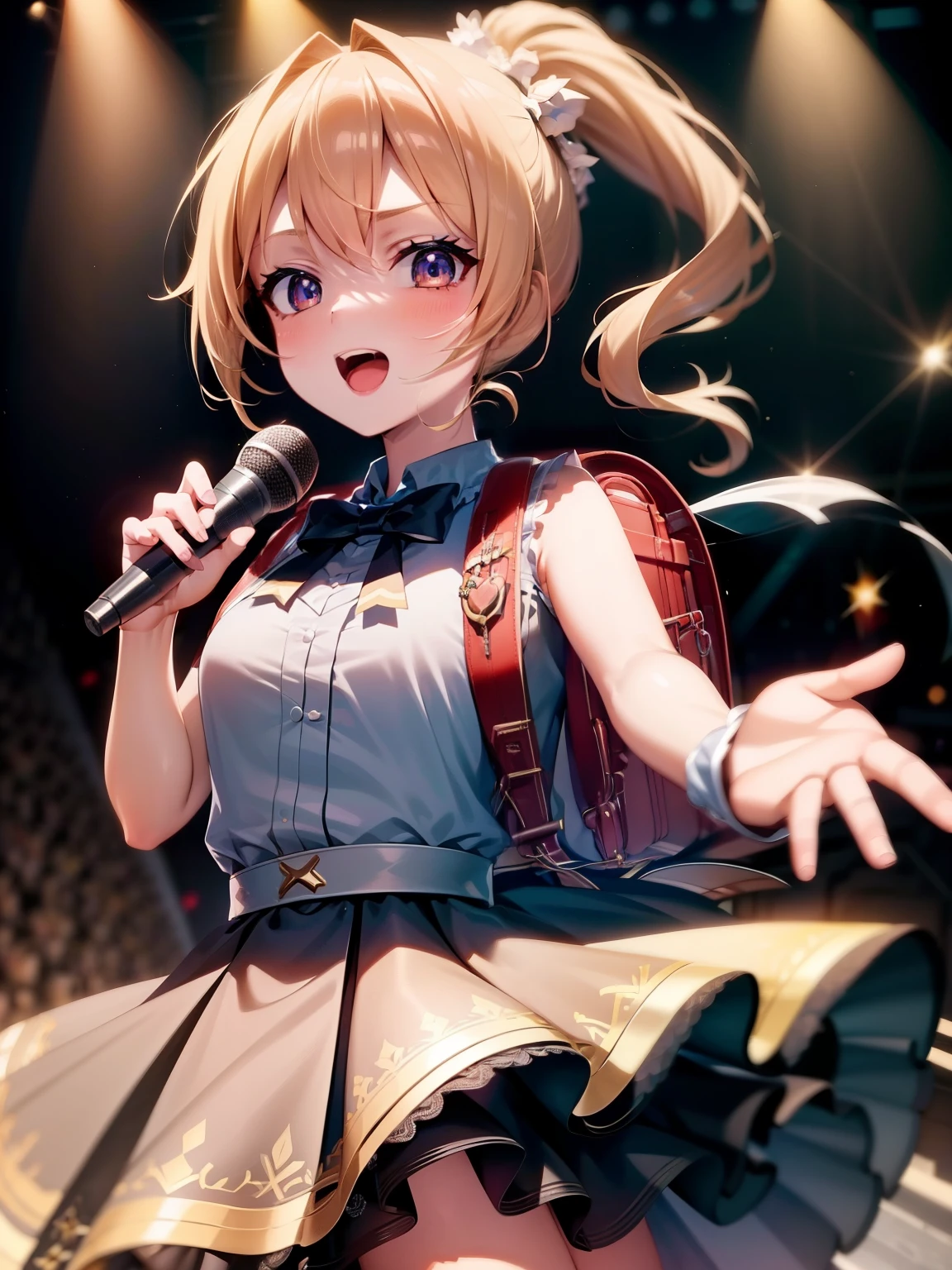 masterpiece, highest quality, High resolution, kinomoto sakura, One girl, brown hair, short hair, antenna hair, Ahoge, Crown, Green Eyes, White Dress, No sleeve, White gloves,Retention Staff, smile, Open your mouth, Cowboy Shot, blue sky,Cane,A lot of semen on the faceが垂れている、A lot of semen drips onto my face、Sobbing、Crying face、Sad look、Tears flow、A lot of semen on the face、Semen dripping from her mouth、Semen dripping from my mouth、Covered in semen all over the face、Semen dripping on hair、A lot of semen on the faceが垂れている、Facial、A large amount of semen is dripping on the face、Semen was splashed on my face、Semen is ejaculated forcefully from the man's penis and splashed on the girl's face、Adult female、The exact number of fingers、Exact number of legs、Exact number of arms、bangs, Ribbon Ponytail, brown hair, (blush:1), (Put one hand in your panties:1.8), Fingering, (Pussy juice:1.2), Cum in mouth, (A woman is holding a microphone and is about to sing:1.5)、white and navy idol costume、The costume comes with a navy blue idol-style corset.., The costume has a ribbon attached to its collar..、It is a costume that covers up to the shoulders., side, upper arm, and arms., That costume only opens wide at the chest..、Knee-high socks、white idol style skirt, (Underwear with elaborate and luxurious decorations:1.3), Ribbon at collar., (White and pink panties with lots of lace:1.3), White Lace Bra:1.2), Sexy Underwear, Knee socks、 Beautiful big breasts, (Erect nipples:1), Her skirt is flipped up、highest quality, High resolution, (Fine and beautiful eyes:1.6), Highly detailed face, Perfect lighting, Highly detailed CG, (Perfect hands, Perfect Anatomy),Embarrassed expression、The expression of someone who is holding back from going to the toilet, (Sexual pleasure expression:1.4), (Expressions of anguish:1.2)、close your eyes、sexy look、Look Up、mouth half open、climax、(Live Stage、Many spectators:1.3)、whole body