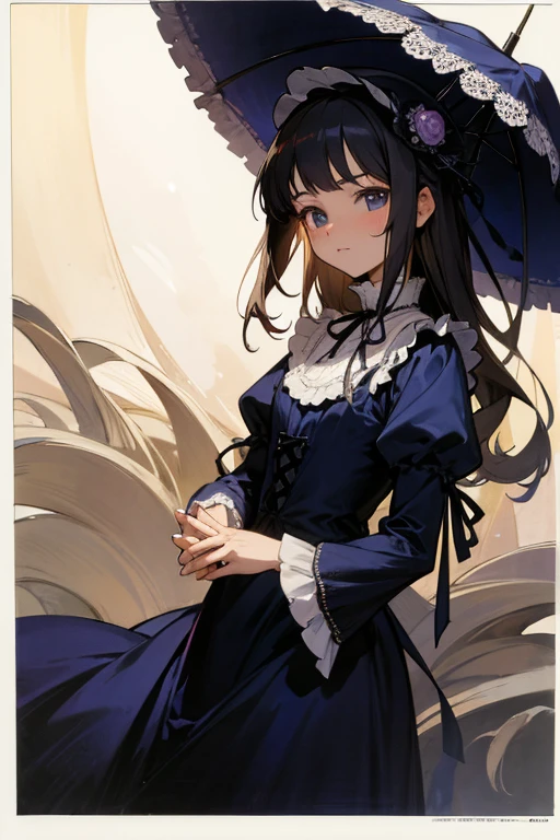 best image quality、highest quality、最高masterpiece、masterpiece、Akina Nakamori、navy blue lace dress、13 years old、Beautiful woman、sexy、White cross necklace on chest、gothic style、miniature small hat、Sharp and cute、Beautiful woman、Upper grade、sexyポーズ、Elegant Lolita、Victorian Maiden、