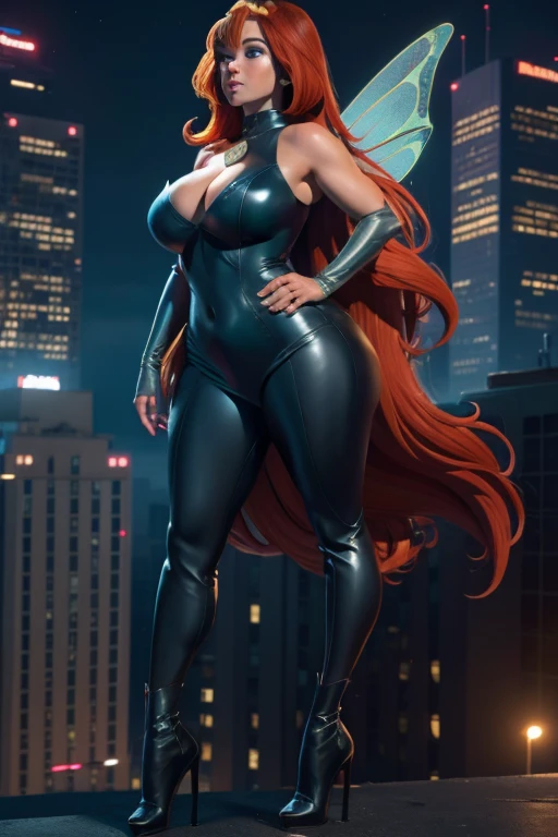 (((huge_breasts))),(((huge_breasts))),((((erect under clothes))), erect , ,, ,(((big_Areola))), huge_breasts, big_Glutes,,perfect eyes,),,, sexual desire, thicc_Thighs,DOUBTS,, city night, city at night, on top of a building, lights, (((_blue_hero_bodysuit))), clevage, (((strapless))), big_fairy_wings, fullbody,high heels, defined legs, clothes with seam detail.