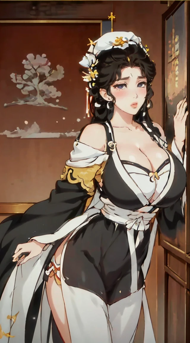 (best quality,4K,8K,high resolution,masterpiece:1.2),Super detailed,(actual,photoactual,photo-actual:1.37),Kamado Nezuko,Sexy and seductive teacher,Beautiful and delicate eyes,Beautiful and delicate lips,long eyelashes,long black hair,Slim and curvy body,[[[特写cleavage]]]]Huge long saggy breasts, looking at the audience，cleavage,split,revealing clothes,short skirt,Tease underwear,confident posture,Conduct sex education,classroom environment,blackboard,Books and papers,Students are attentive,Participation and expressions of interest,focus、professional teaching,Educational posters on the wall,bright colors,studio lighting,soft warm tones,Gentle and cozy atmosphere