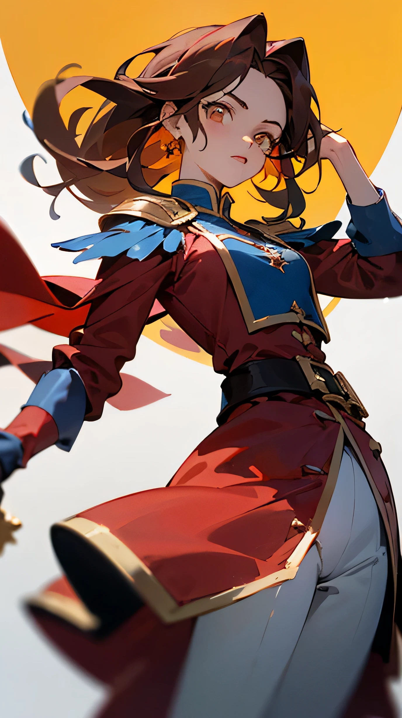 ((Mejor calidad)), ((obra maestra)), (detallado), cara perfecta. 15-year-old girl, diosa de la guerra y del fuego, wears red duelist duelist bullfighter style renaissance spanish clothing, su cabello es rojo, ojos rojos, imagen dw cuerpo completo