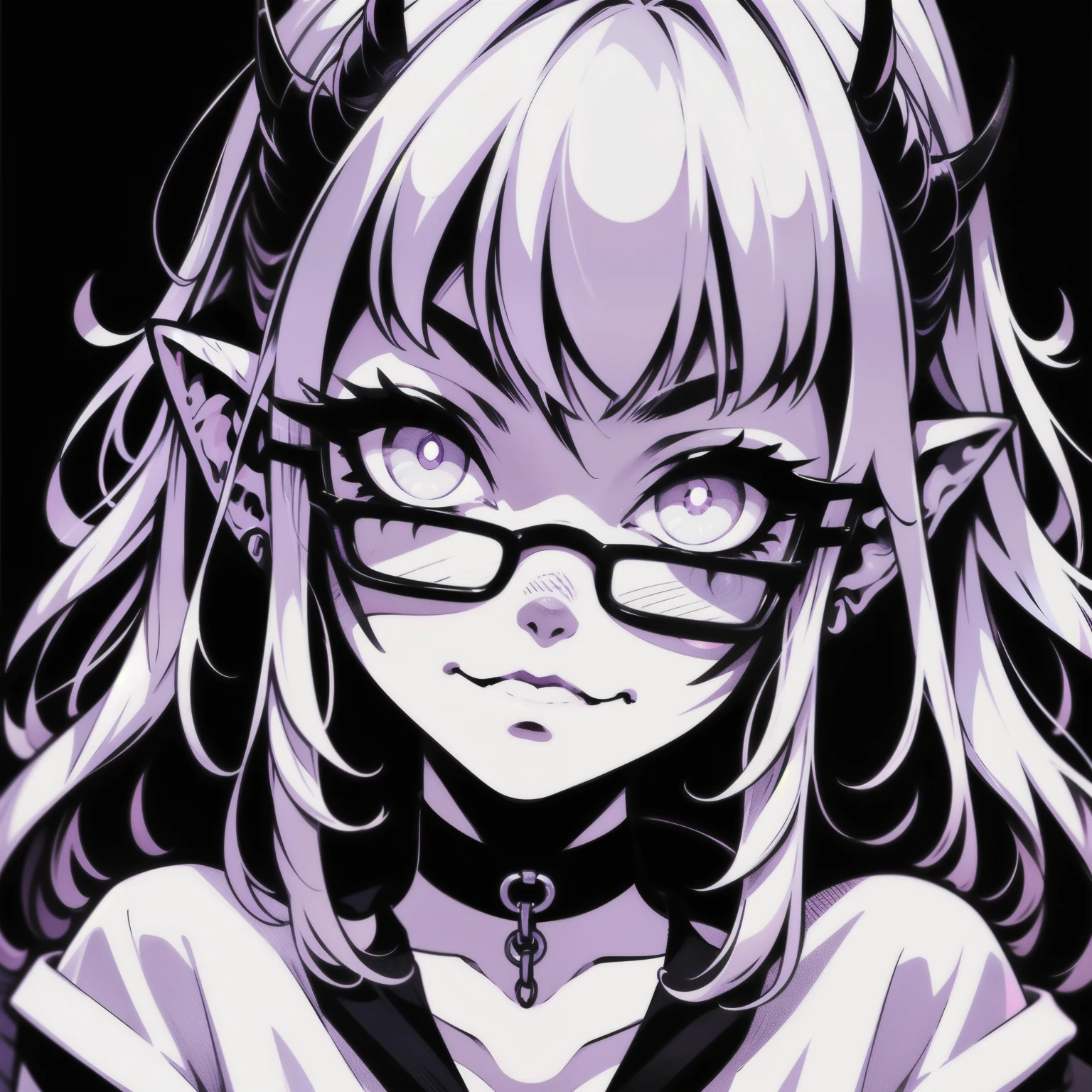 a close up of a person with glasses and a white shirt, neferpitou, gapmoe yandere, gapmoe yandere grimdark, ahegao, anime moe artstyle, (neotokyo), [ digital art ]!!, yandere, epic anime style, very creepy, portrait gapmoe yandere grimdark, official artwork, emo anime girl, purple glowing eyer