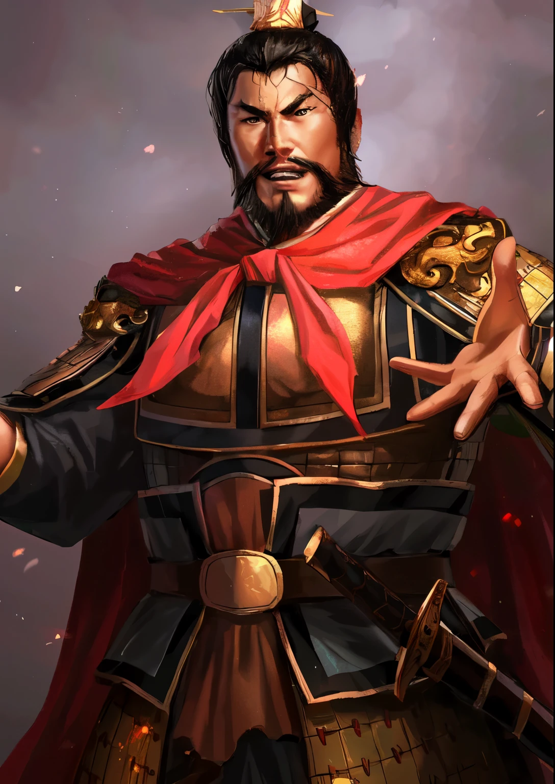 one in costume、Close-up of man holding sword, Guan yu, bian lian, Inspired by Huang Shen, Inspired by Li Kan, Inspired by Huang Ding, Inspired by Hu Zaobin, Inspired by Cao Zhibai, Inspired by Wu Bin, liang xing, feng shu, inspired by Wu Daozi, heise jinyao