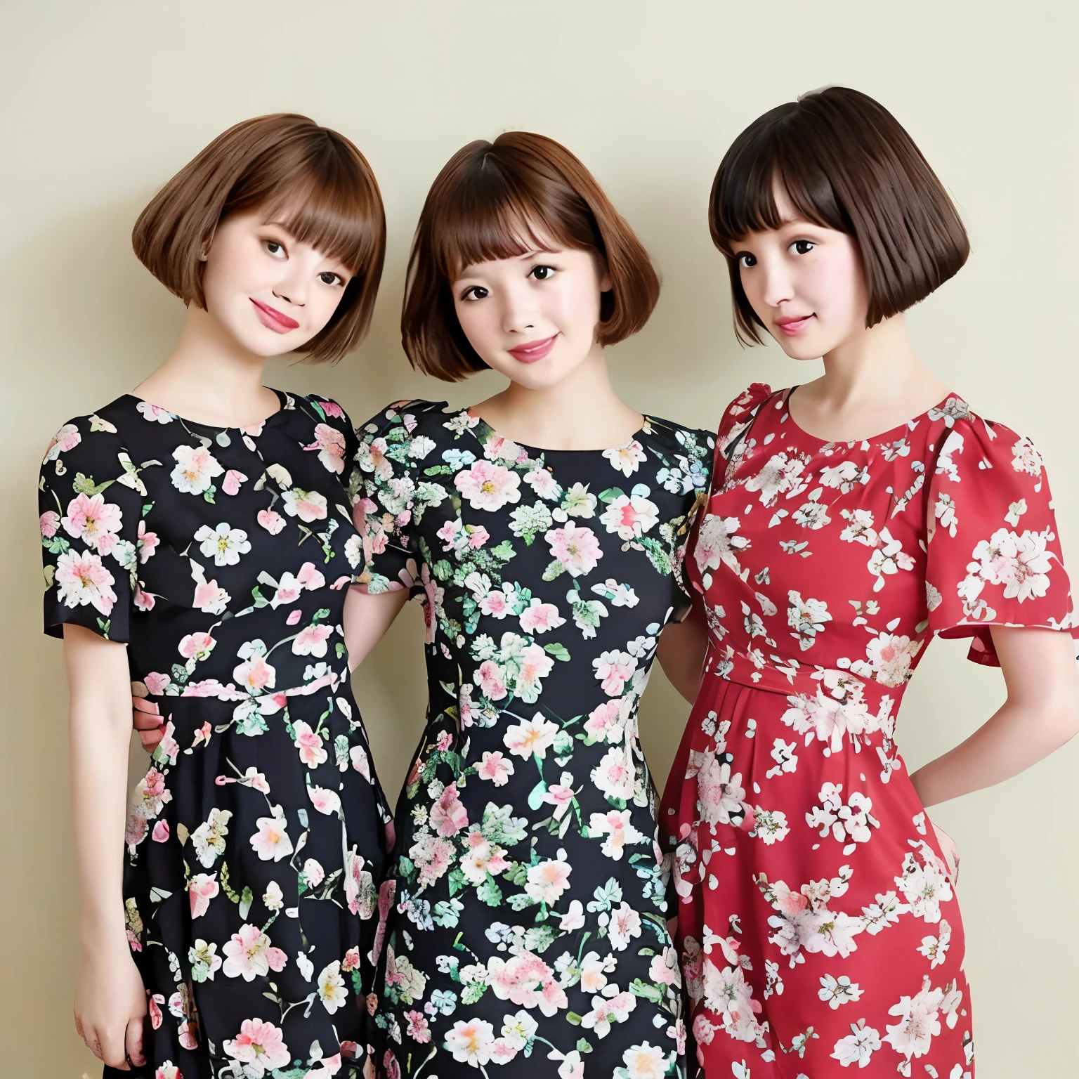 Floral print dress、short hair、girls、
