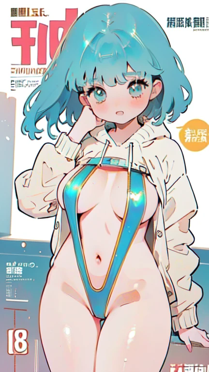 Beautiful Girls in Anime, clean small surfaces, (magazine cover:1), ((From before:1.3))、(((cowboy shot))), ((Look at me with your chin resting on your chin)), 1 cute girl, highest quality、ウルトラ - High resolution、High resolution、Detailed CG、8k unit wallpaper、fine and beautiful eyes, long hair、(((Different types of colorful super shiny latex swimsuits)))、(shiny body:1.5)、((Mr.々oversized hoodie、socks、tech sneakers、clothes lift))、Breast augmentation、blush, Sweat, please be shy,((thicc, tall))