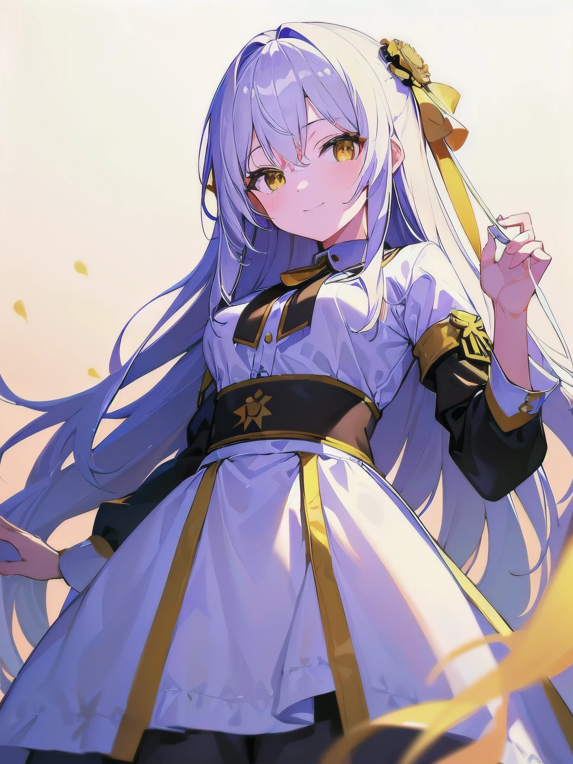 [(WHITE BACKGROUND:1.5),::5], ((((masterpiece)))), high quality, very_high_resolution, large_filesize, full color, breasts, from_below, focus on eyes, , young, , long hair, white hair, light smile, yellow eyes, 