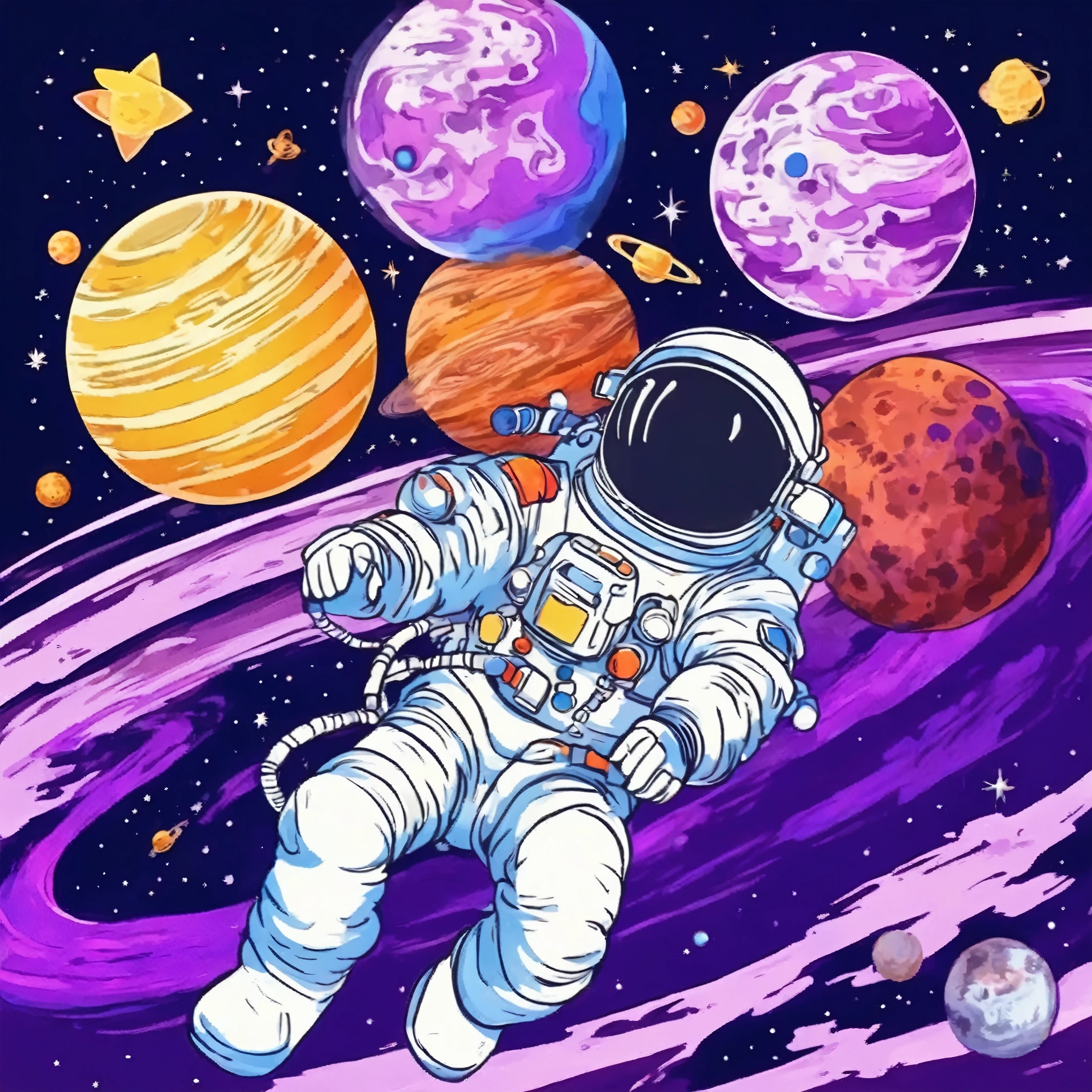 一个astronaut手捧五星红旗,astronaut floating in space with planets and stars in the background, Floating next to the planet, The Milky Way in the background,Earth,Moon,星球space travel, astronaut, in space, an astronaut relaxing in space, of space travel, floating in space, floating in outer space, space dream, cosmic and colorful, space colors, space, in outer space, floating in deep space, outer space, drifting in space