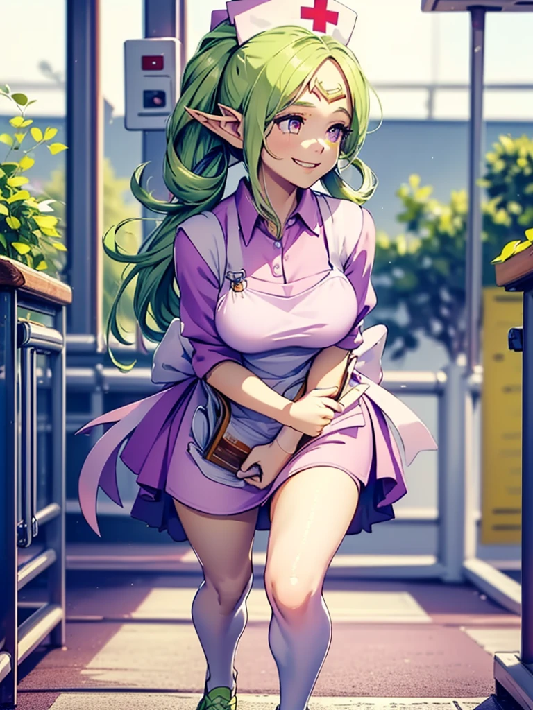 gran calidad ++ Extremely detailed high resolusionolution, very aesthetic, ojos expresivos, (((Cara perfecta))), (((face symmetrical))), ((good anatomy)), (((manos perfectas))), (((8k))), UHD, Fondo de pantalla HD, (((alta calidra detallada, (((((1girl)))))), solamente, Obra maestra, La mejor calidad, high resolusion, Altamente detallado, (((((illustration)))), hermosos ojos detallados, (((combatant))), (((((1girl))))), ((((fullbody)))), (((((((nowi_fe)))))), (((green hair))), ((((purple eyes)))), (((((arm at side))))), (((((hospital))))), (((standing))), (((((running))))), (((((running to help someone))))), (((smiling))), (((adult body))), (((((hair rings))))), (((bangs))), (((nurse cap))), (((((pink collared dress))))), (((apron))), Cabello largo y ondulado, (((Dedos detallados))), (((Smile))), (((asymmetrical body))), (((asymmetrical hair))), (((asymmetrical clothes))), (((milfication))), (((mature female))), (((((gigantic breasts))))), Dedos precisos, Manos no antinaturales, strange eye, cielo despejado, bright sunny day,