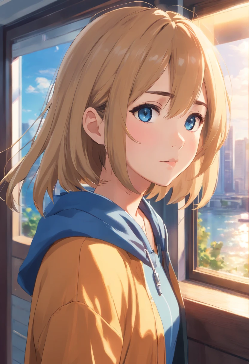 (best quality,4k,8k,highres,masterpiece:1.2),ultra-detailed,(realistic,photorealistic,photo-realistic:1.37) Mujer,17years old,ojos azules,rubia,(pelocorto),desnuda,de pie frente a una ventana.(full-body),el piso es de alfombra
