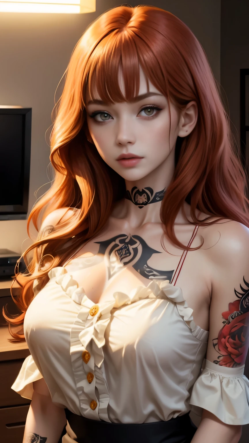 (Masterpiece:1.2, photorealistic:1.37), Eyes with beautiful details、Lips with beautiful details、Very detailed face and eyes、has long eyelashes, {(Pure Red leather high collar|Vivid colors|Princes tiara|Variable hair colors)}, {exposed shoulder|(Full naked:1.37)| ((Grabbed breasts))}, Gigantic Cleavage, (Dense city background), {High-end CGI effects|Realistic high-resolution photorealistic| Sharp focus| Professional camera work},( Glow light effect), ((closeup)),