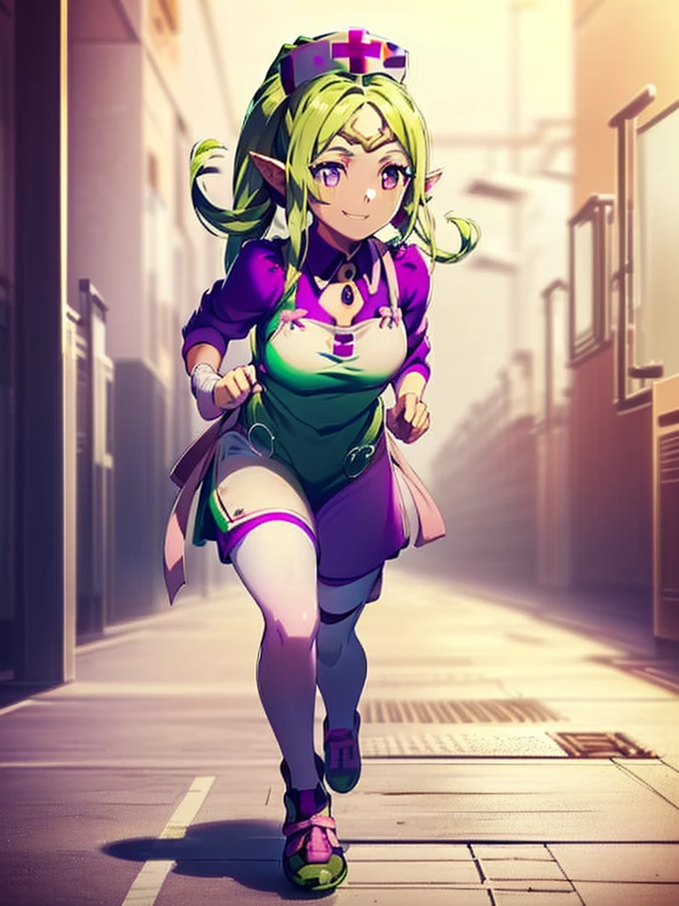 gran calidad ++ Extremely detailed high resolusionolution, very aesthetic, ojos expresivos, (((Cara perfecta))), (((face symmetrical))), ((good anatomy)), (((manos perfectas))), (((8k))), UHD, Fondo de pantalla HD, (((alta calidra detallada, (((((1girl)))))), solamente, Obra maestra, La mejor calidad, high resolusion, Altamente detallado, (((((illustration)))), hermosos ojos detallados, (((combatant))), (((((1girl))))), ((((fullbody)))), (((((((nowi_fe)))))), (((green hair))), ((((purple eyes)))), (((((hospital))))), (((standing))), (((((running))))), (((((running to help someone))))), (((smiling))), (((adult body))), (((((hair rings))))), (((bangs))), (((nurse cap))), (((((pink collared dress))))), (((apron))), Cabello largo y ondulado, (((Dedos detallados))), (((Smile))), (((asymmetrical body))), (((asymmetrical hair))), (((asymmetrical clothes))), Dedos precisos, Manos no antinaturales, strange eye, cielo despejado, bright sunny day,