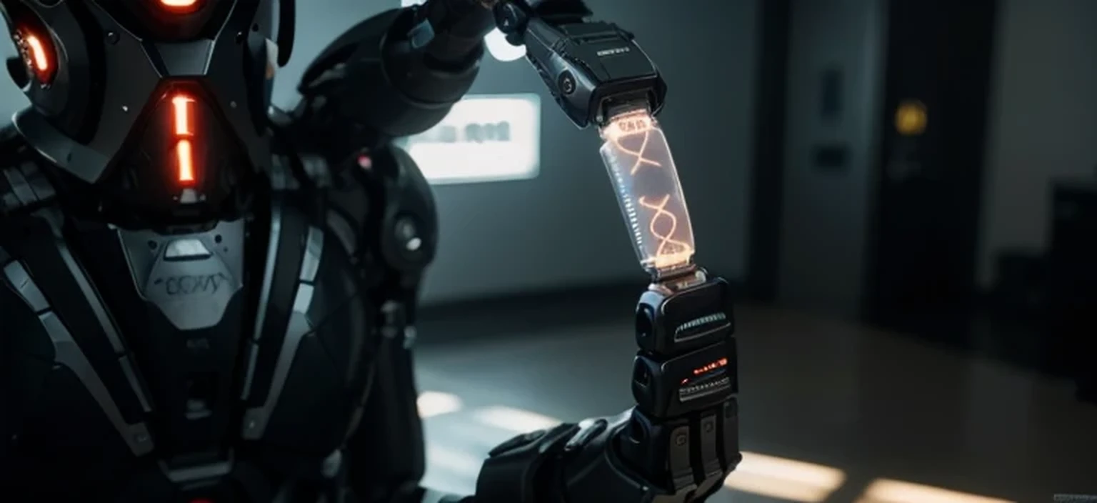 high-tech cybernetic robotic hand holding with its fingertips a capsule with a DNA strand inside, close-up, it is in a high-tech laboratory, 4k, Ultra detailed image, realistic, Highly detailed, perfect composition, splendid, Intricately detailed, Incredibly detailed, 8 k artistic photography, hyper detailed, Masterpiece, Ultra detailed, Hyperrealistic, 4k, Ultra detailed image, realistic, Highly detailed, perfect composition, splendid, Intricately detailed, Incredibly detailed, 8K fine art photography, hyper detailed, Masterpiece