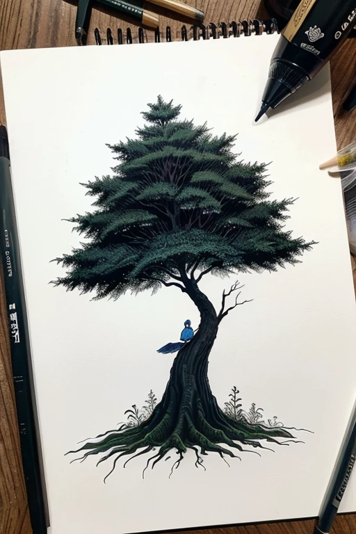 crie uma imagem de uma arvore num estilo grafico desenhado a mao com lapis preto como um desenho