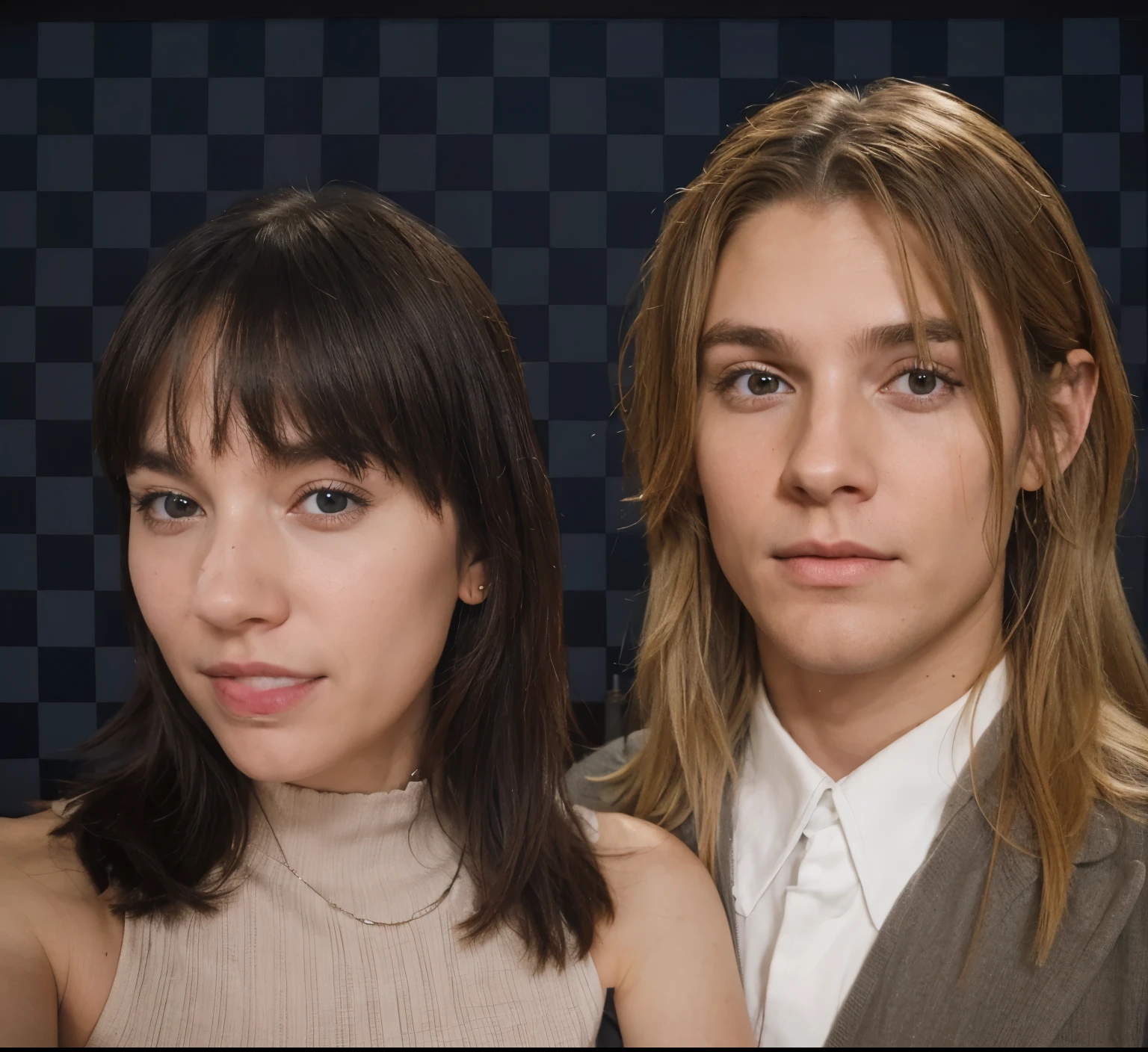 Hyperrealistic selfie of two people in a room